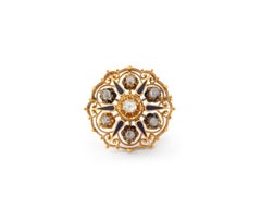 Victorian 18K Yellow Gold Diamond Enamel Brooch
