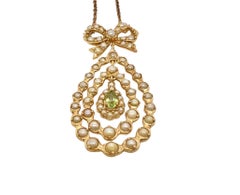 Victorian 18k Yellow Gold Emerald Seed Pearl Necklace