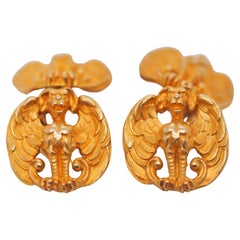 Victorian 18K Yellow Gold Gargoyle Cufflinks