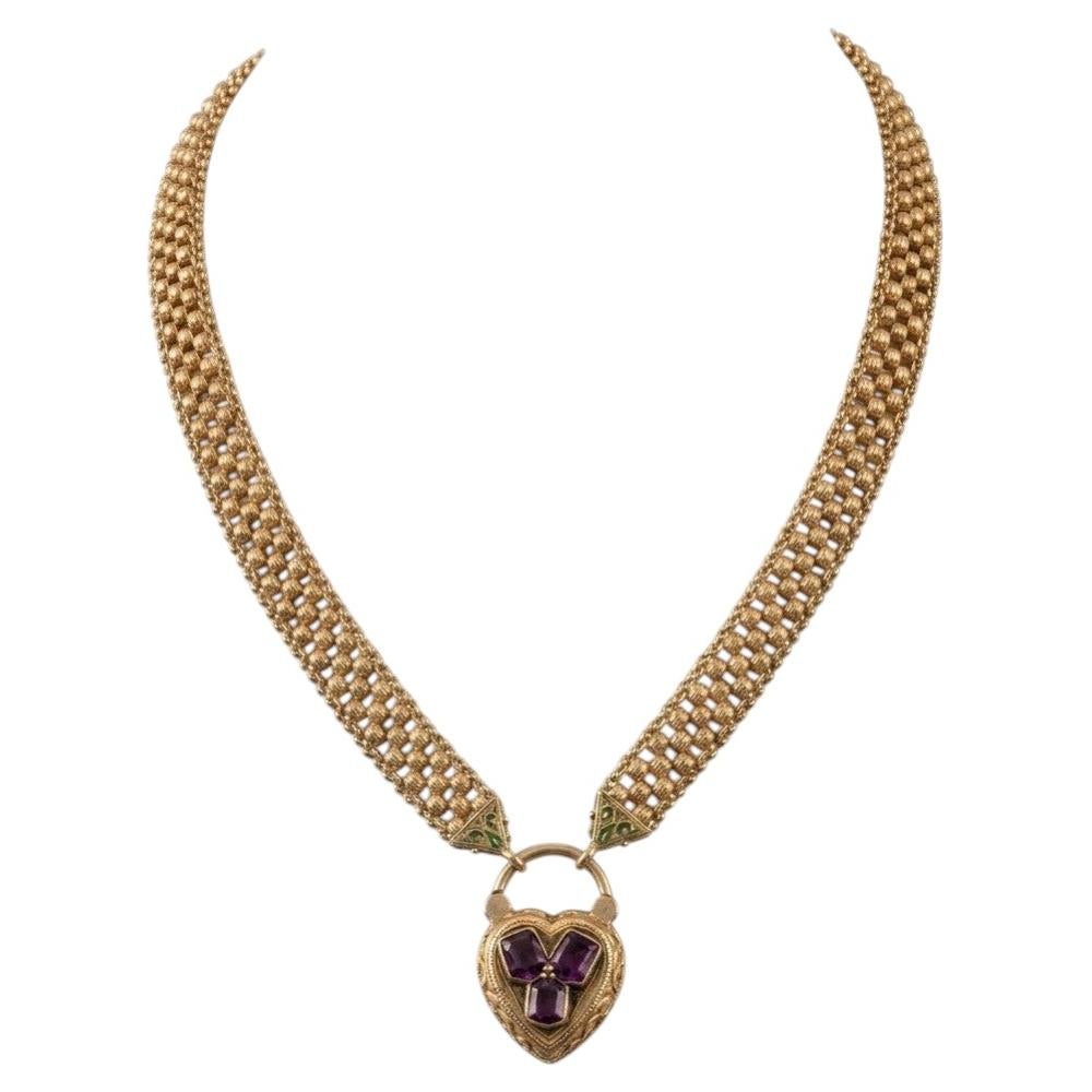 Victorian 18K Yellow Gold Garnet Heart Locket Necklace, Circa 1870/80