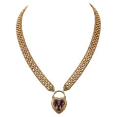 Victorian 18K Yellow Gold Garnet Heart Locket Necklace, Circa 1870/80