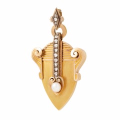 Victorian 18k Yellow Gold Harp-shaped Locket with Rose-Cut Diamonds