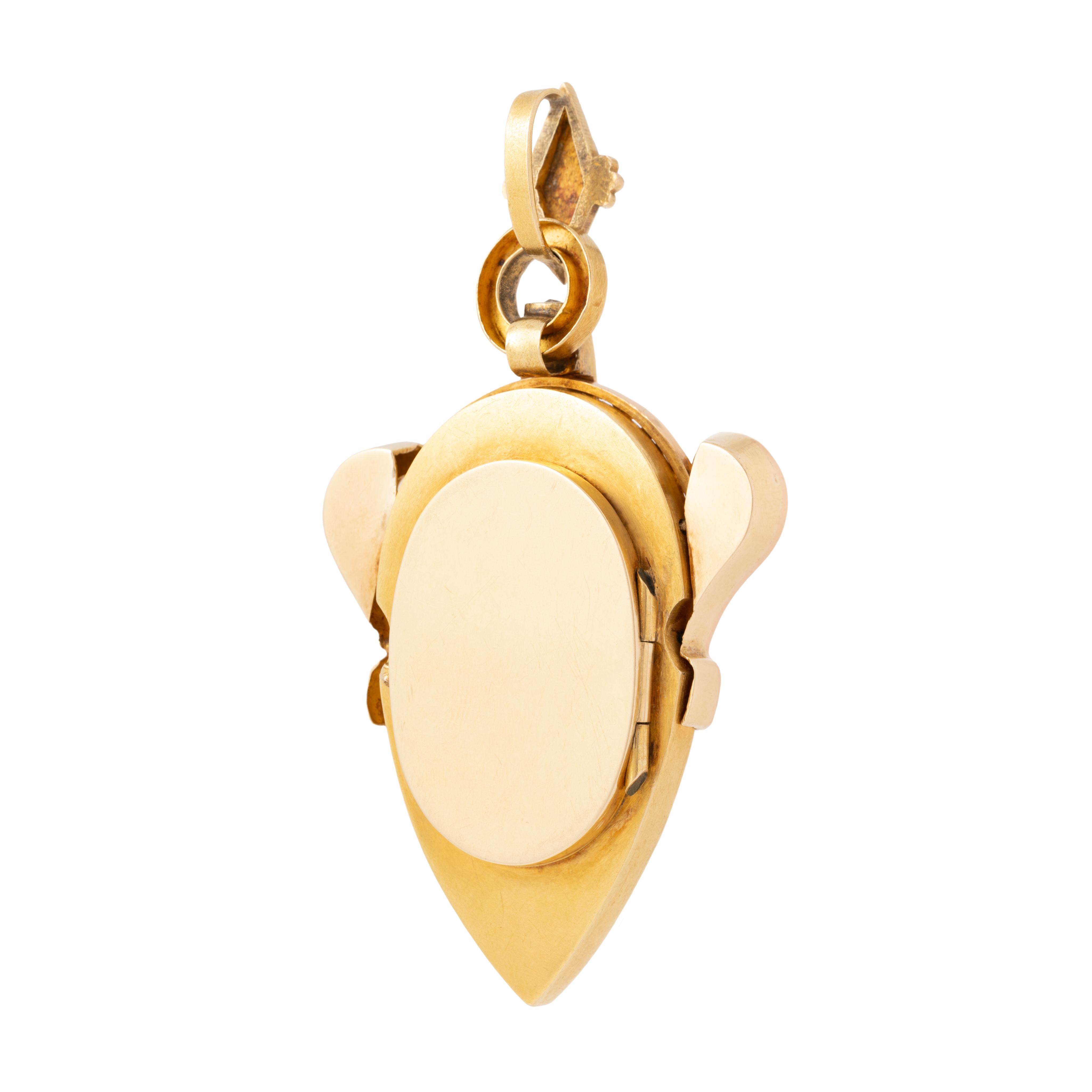 Women's or Men's Victorian 18k Yellow Gold Harp-shaped Locket with Rose-Cut Diamonds For Sale