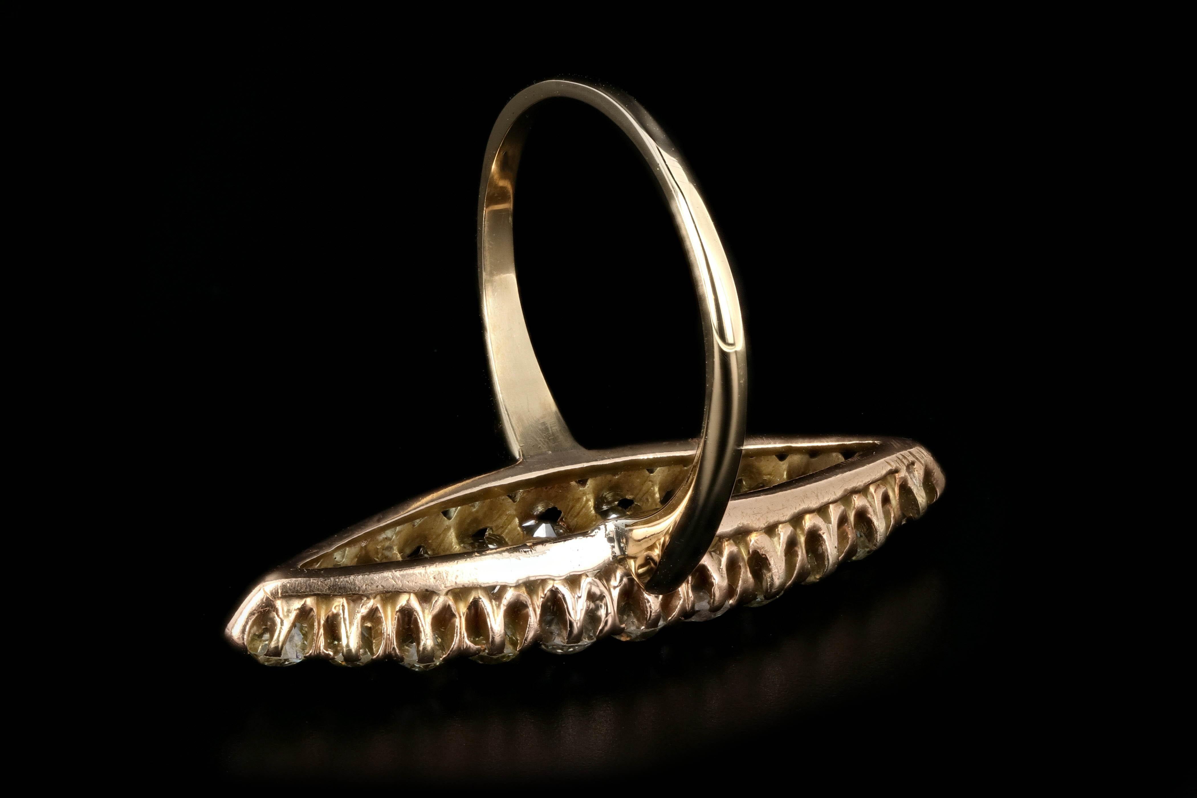 Victorian 18 Karat Yellow Gold Old Cut Diamond Navette Ring 2