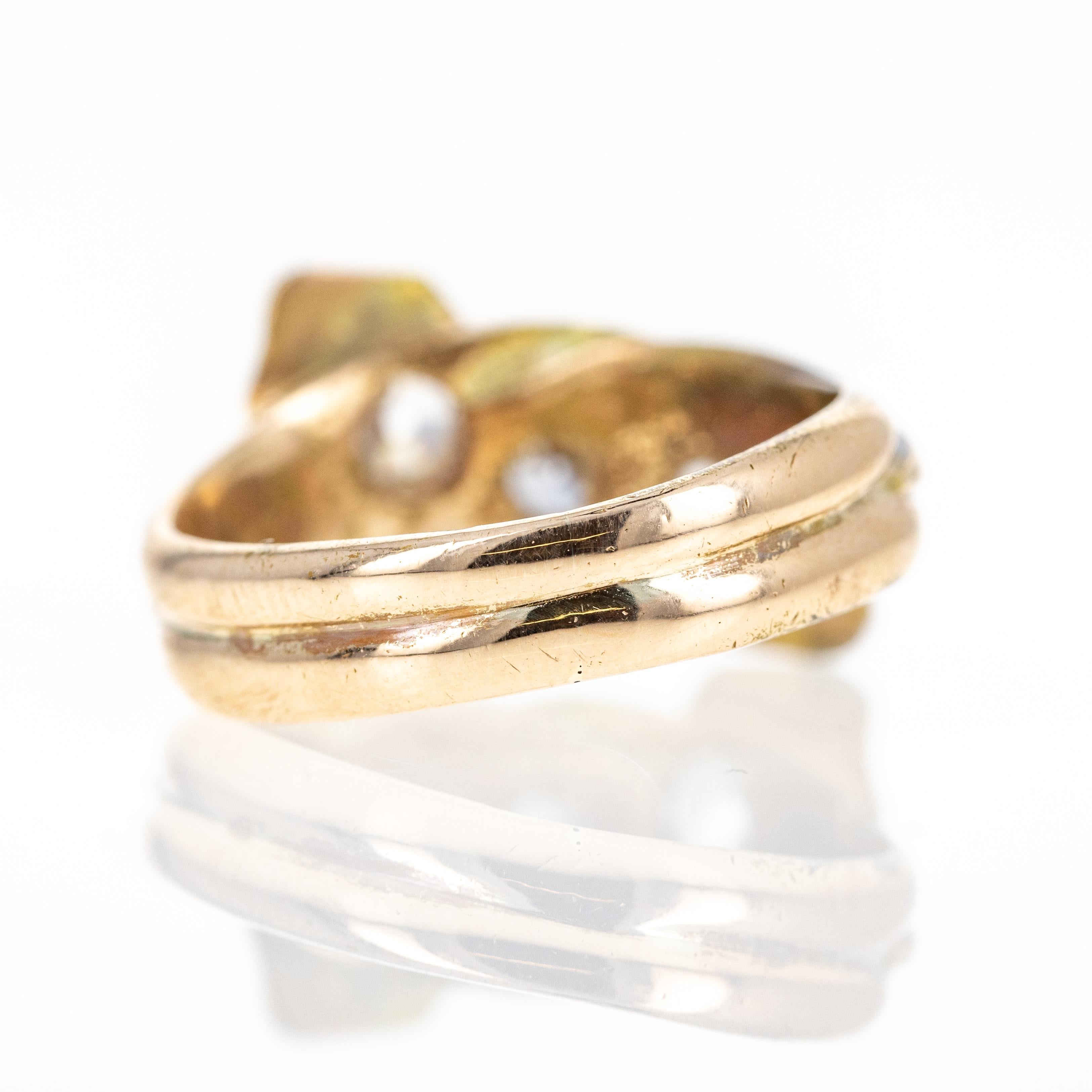 Victorian 18K Yellow Gold Old European Cut Diamond and Ruby Snake Ring For Sale 1