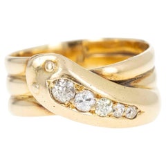 Victorian 18K Yellow Gold Old European Diamond Snake Ring
