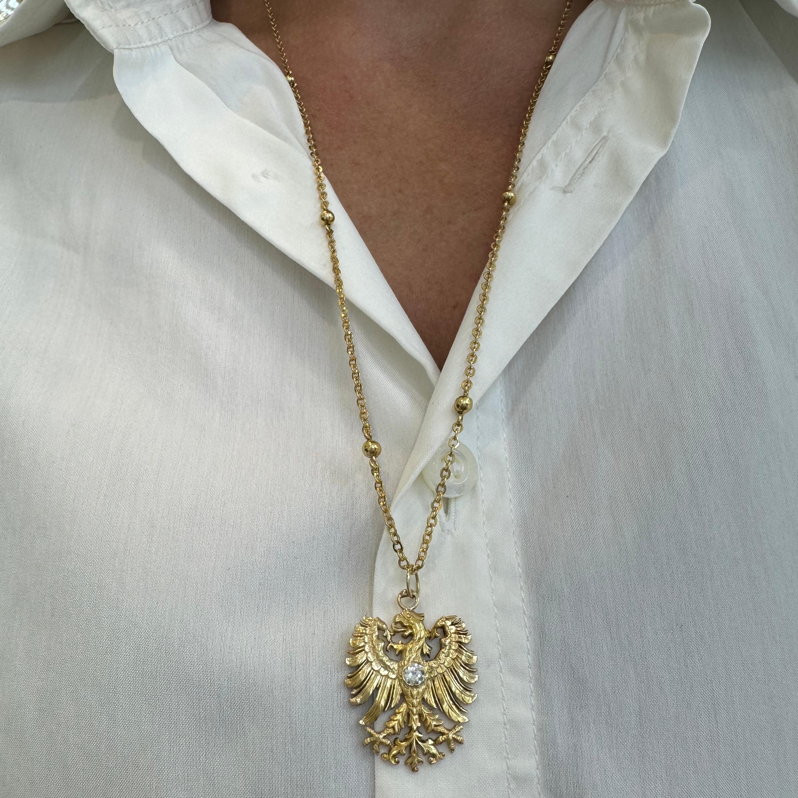 Viktorianische 18K Gelbgold Polen Adler Old European Cut Diamant-Anhänger Halskette 2