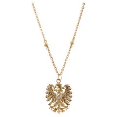 Victorian 18K Yellow Gold Poland Eagle Old European Cut Diamond Pendant Necklace