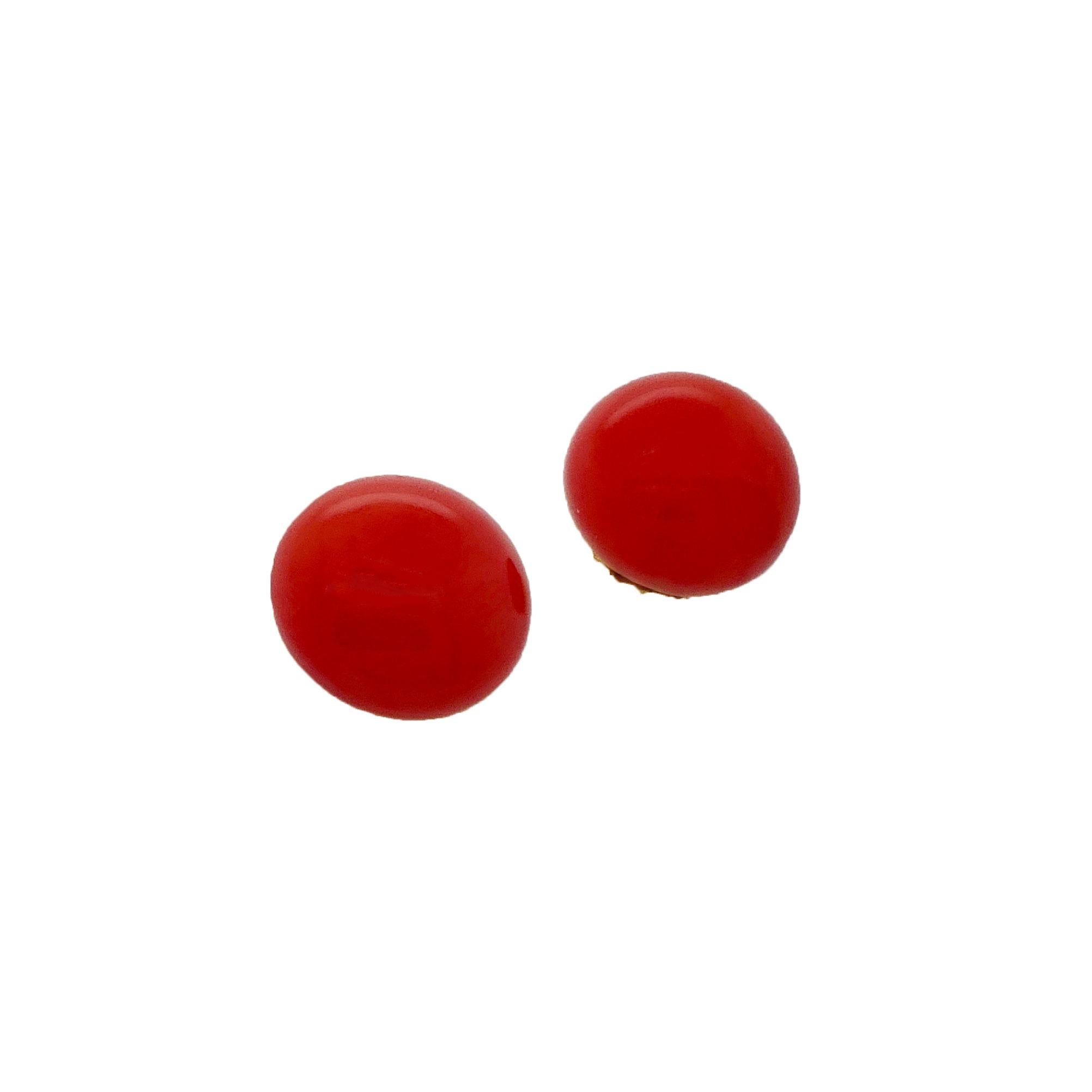 You’re going to love the intense color of the red coral on these button earrings! Set on real 18K yellow gold circa 1960, the amazing color you see in these Victorian coral buttons is 100% natural and completely un-dyed! They are big, beautiful, and