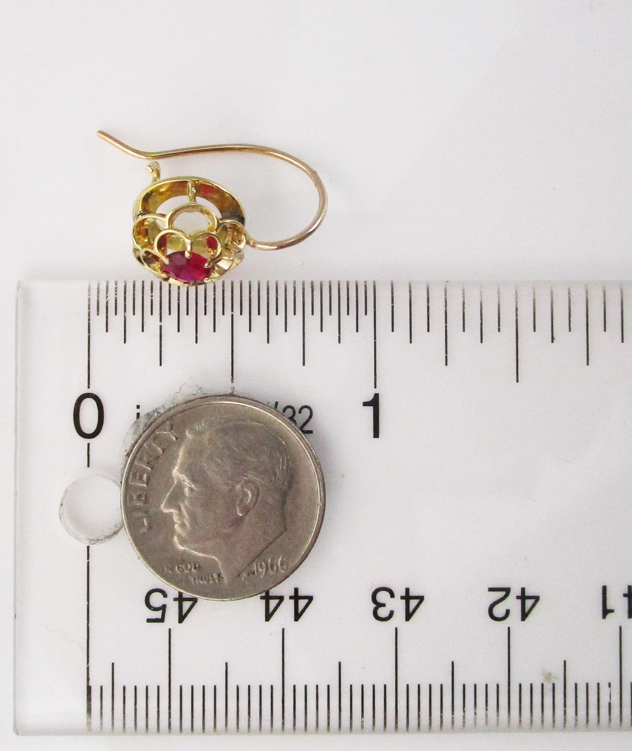 Victorian 18 Karat Yellow Gold Red Ruby Flower Dangle Earrings 1