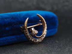 Victorian 18K Yellow Gold Rose Cut Diamond Crescent Moon Brooch - VHK#228a