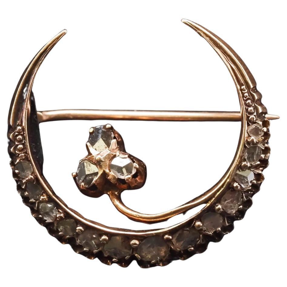 Spilla vittoriana in oro giallo 18 carati con diamante taglio rosa - VHK#228a