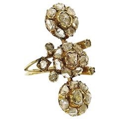 Viktorianischer Cocktailring aus 18 Karat Gelbgold mit Diamanten im Rosenschliff