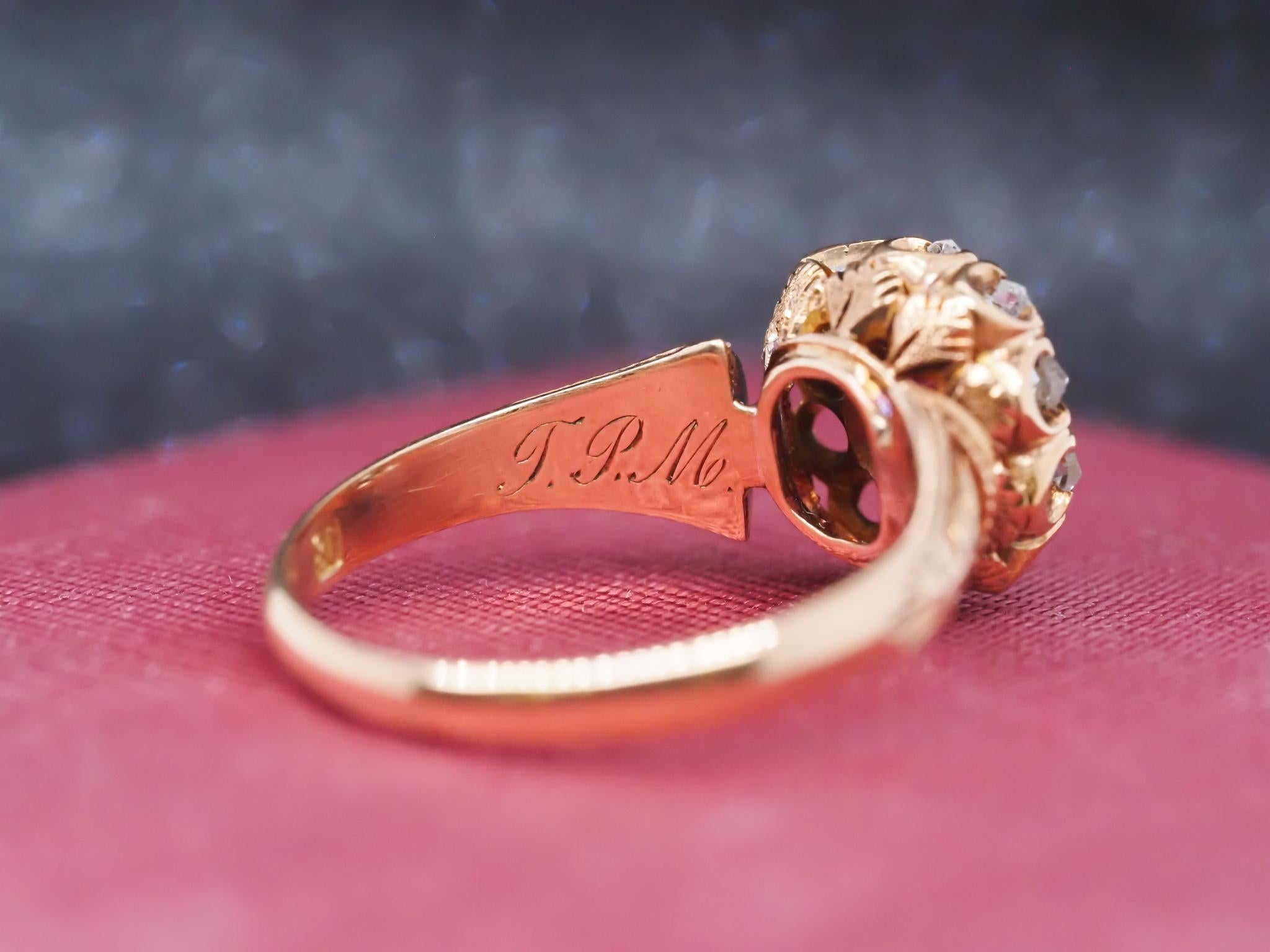 Victorian 18K Yellow Gold Ruby and Rose Cut Diamond Ring In Good Condition For Sale In Hicksville, NY