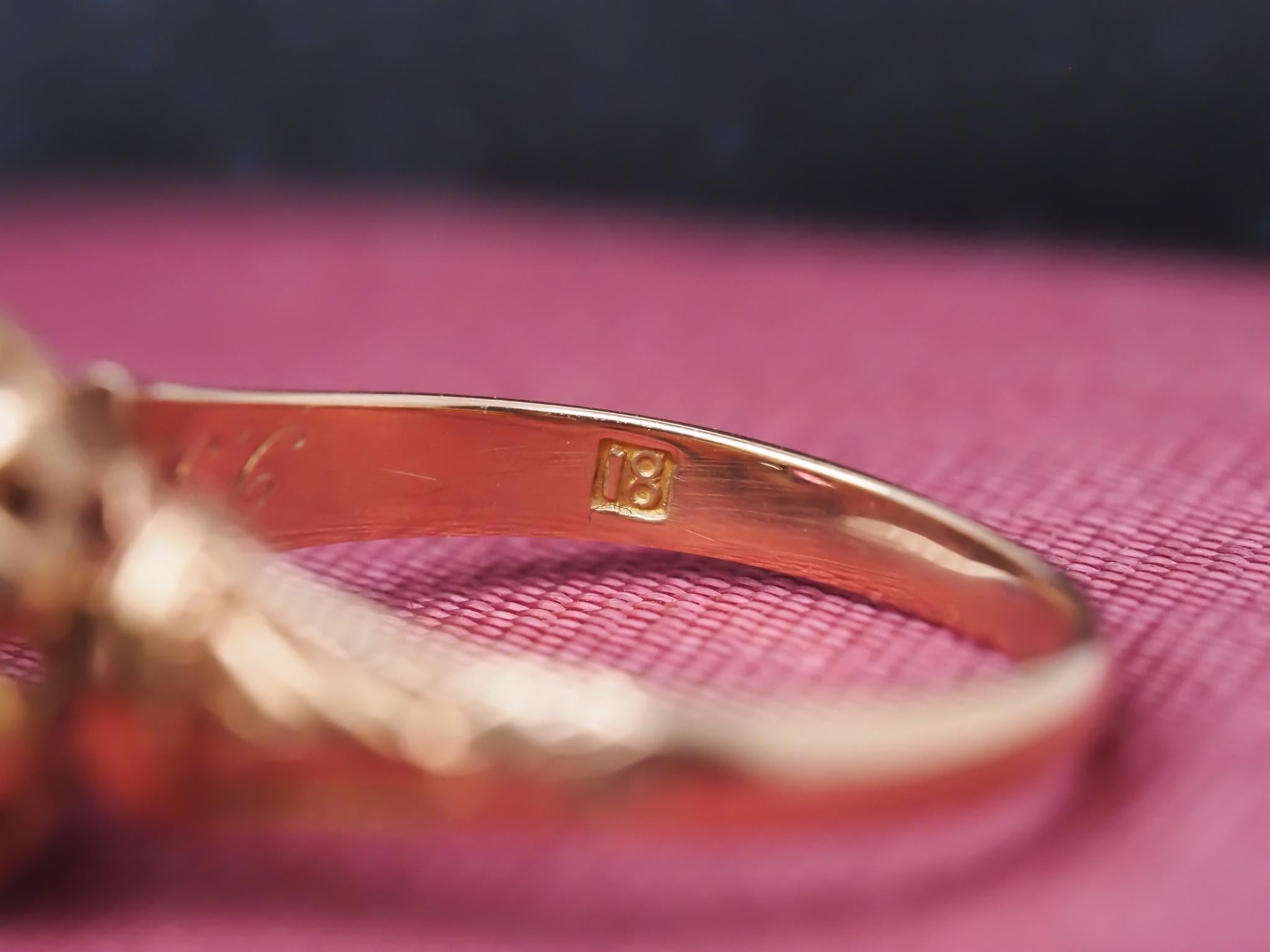 Victorian 18K Yellow Gold Ruby and Rose Cut Diamond Ring For Sale 1