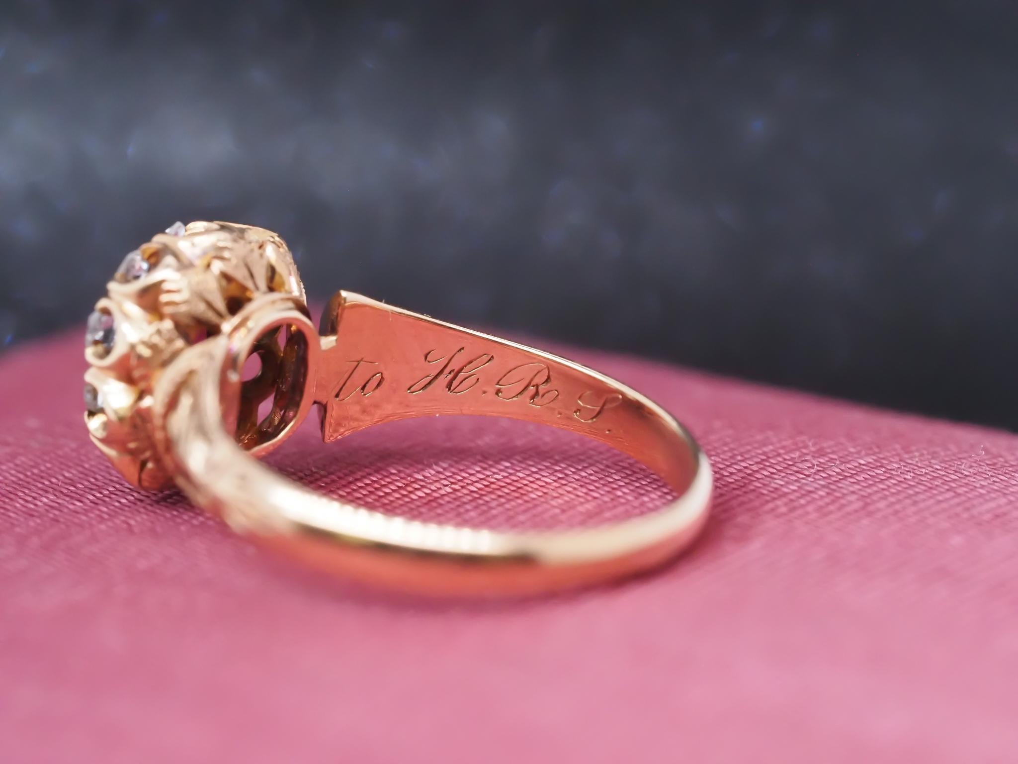 Victorian 18K Yellow Gold Ruby and Rose Cut Diamond Ring For Sale 2
