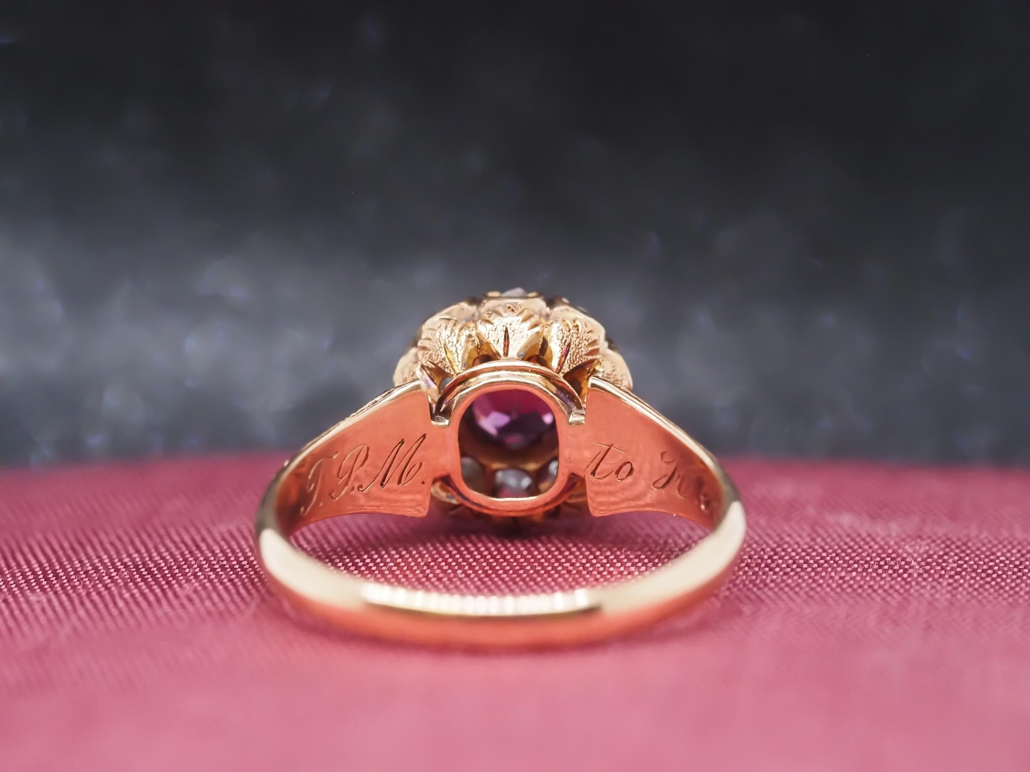 Victorian 18K Yellow Gold Ruby and Rose Cut Diamond Ring For Sale 3