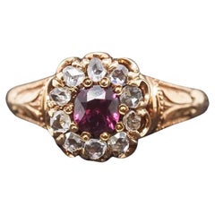 Antique Victorian 18K Yellow Gold Ruby and Rose Cut Diamond Ring