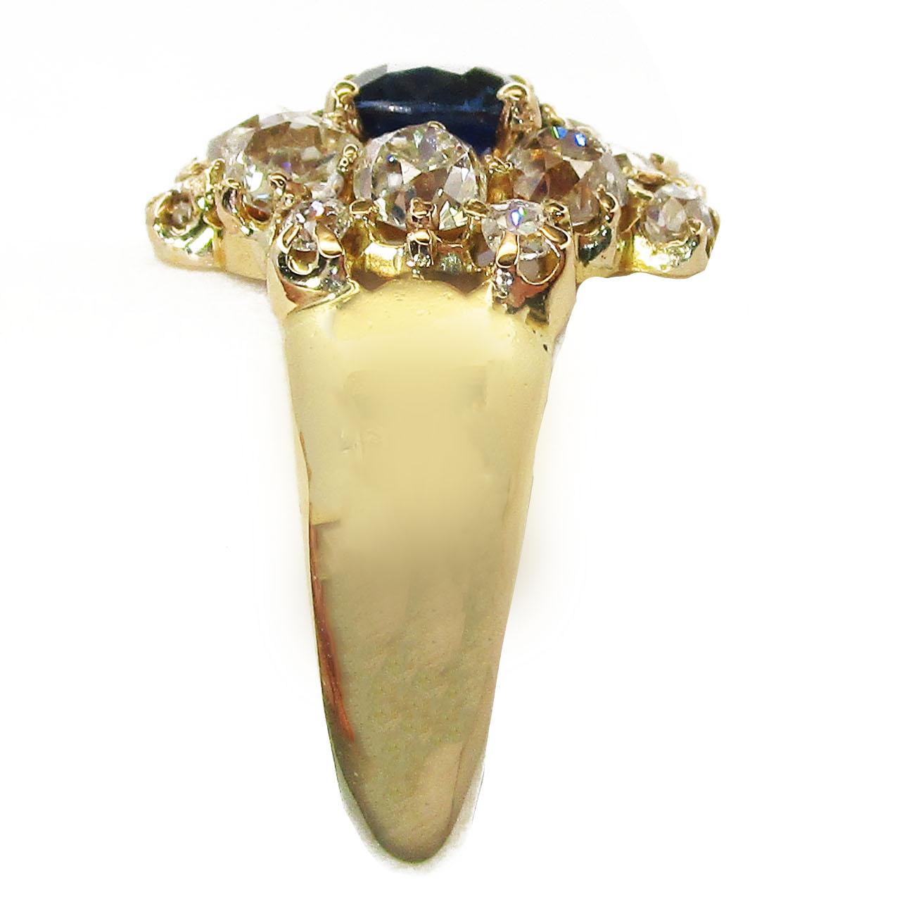 Women's or Men's Victorian 18K Yellow Gold Sapphire and Diamond Cocktail Ring