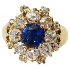 Victorian 18K Yellow Gold Sapphire and Diamond Cocktail Ring