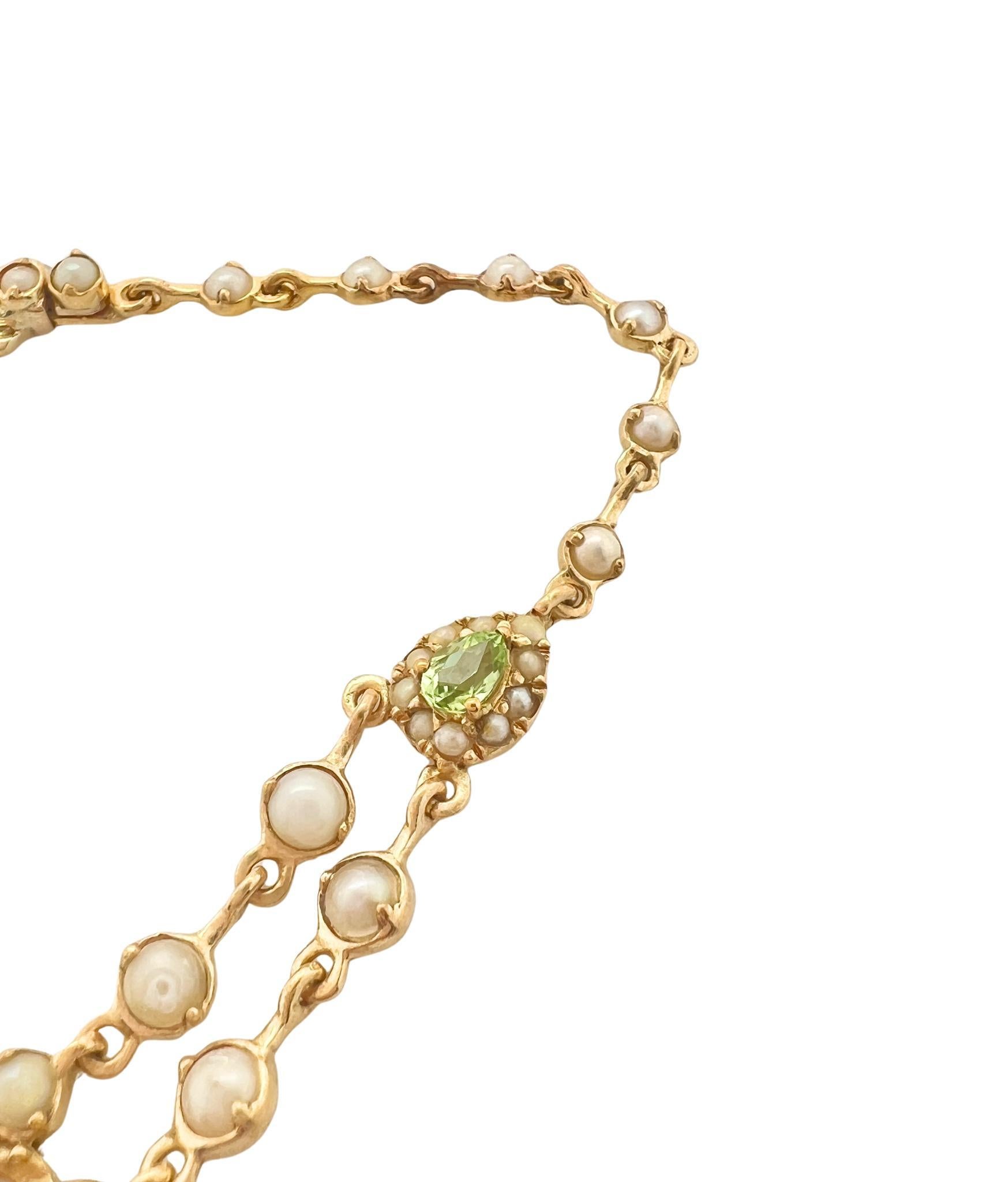 Pulsera Victoriana de Oro Amarillo de 18 K con Perlas de Siembra Corte pera en venta