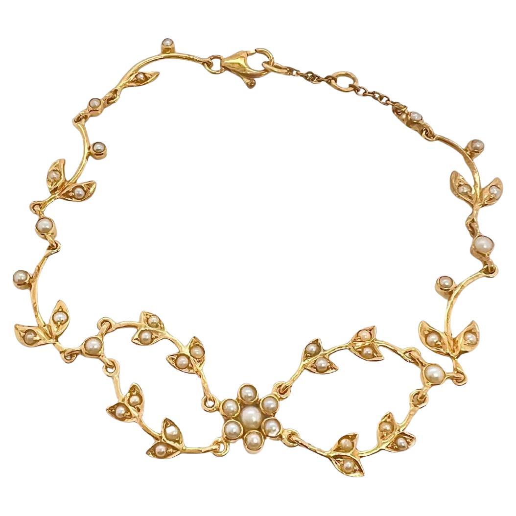 Pulsera Victoriana de Oro Amarillo de 18k con Perlas de Siembra