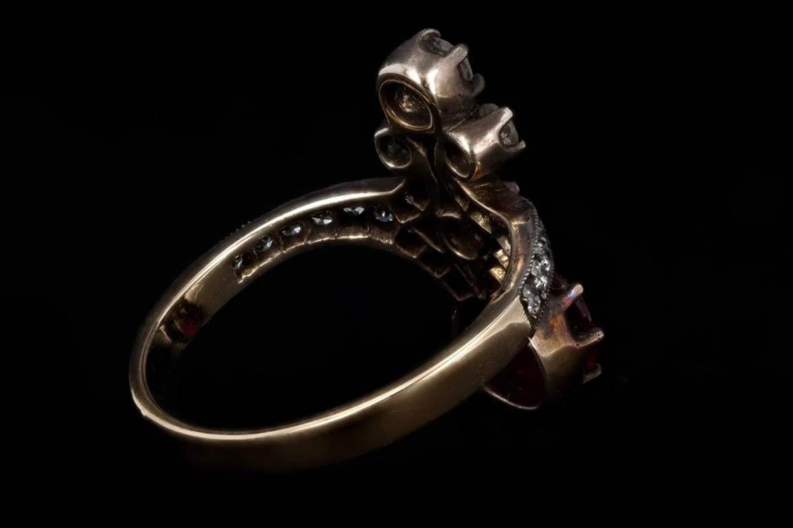 Viktorianischer Ring, 18 Karat Gelbgold Silber Top 1 Karat natürlicher Rubin und Diamant Ring Größe (Rosenschliff) im Angebot