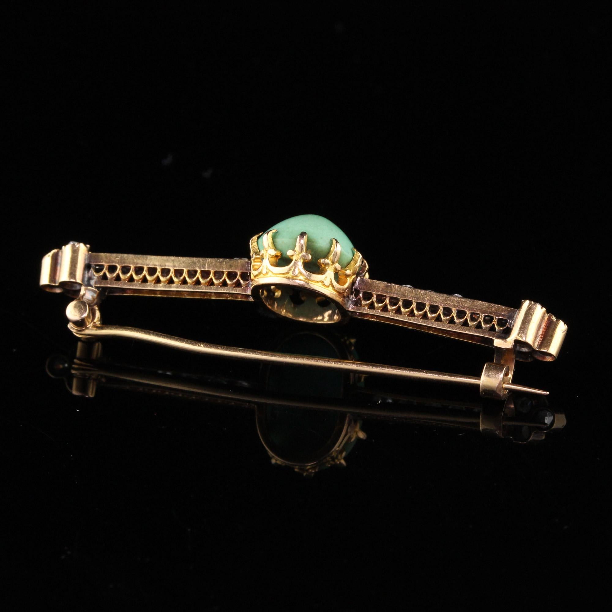 Women's or Men's Victorian 18 Karat Yellow Gold Turquoise and Diamond Brooch For Sale