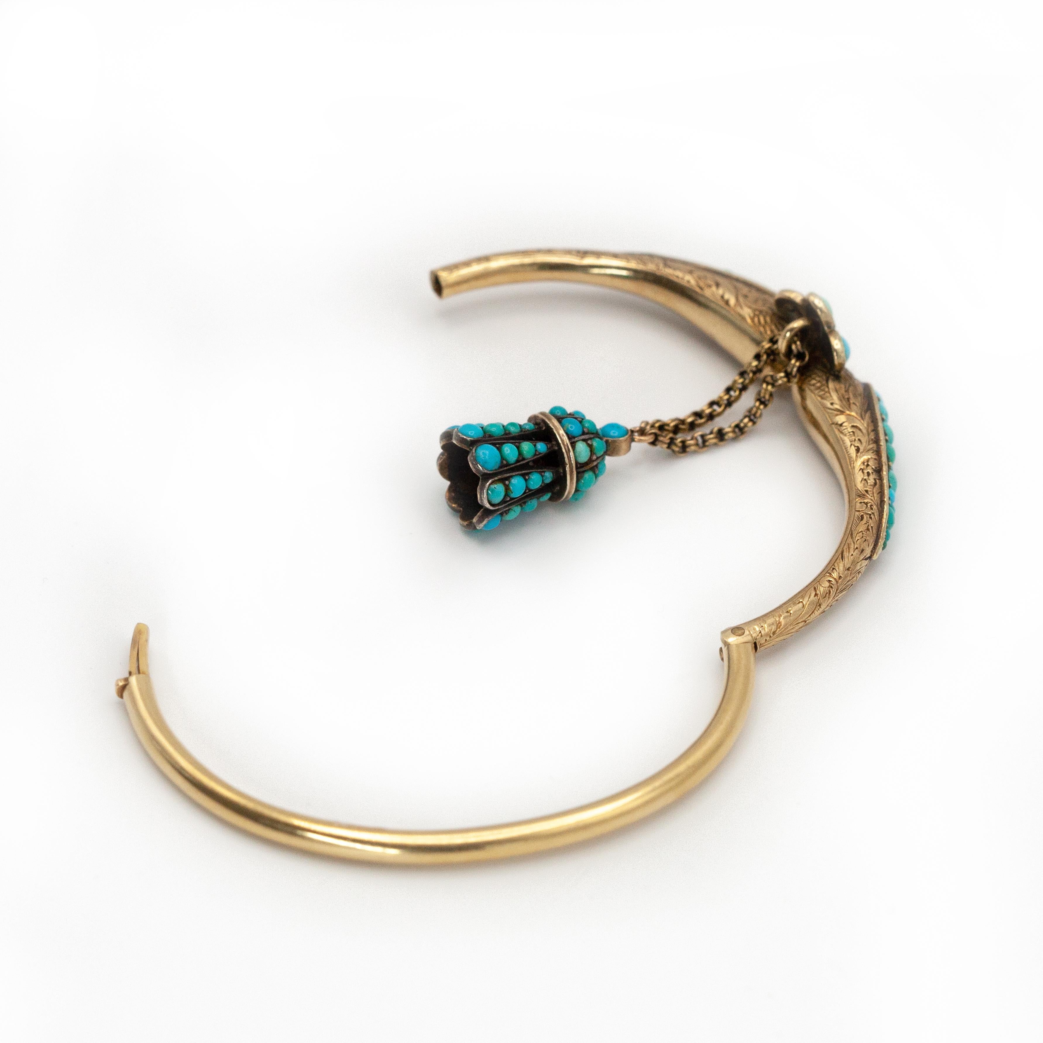 Antique Victorian 18K Yellow Gold Turquoise Bangle c.1890s For Sale 7