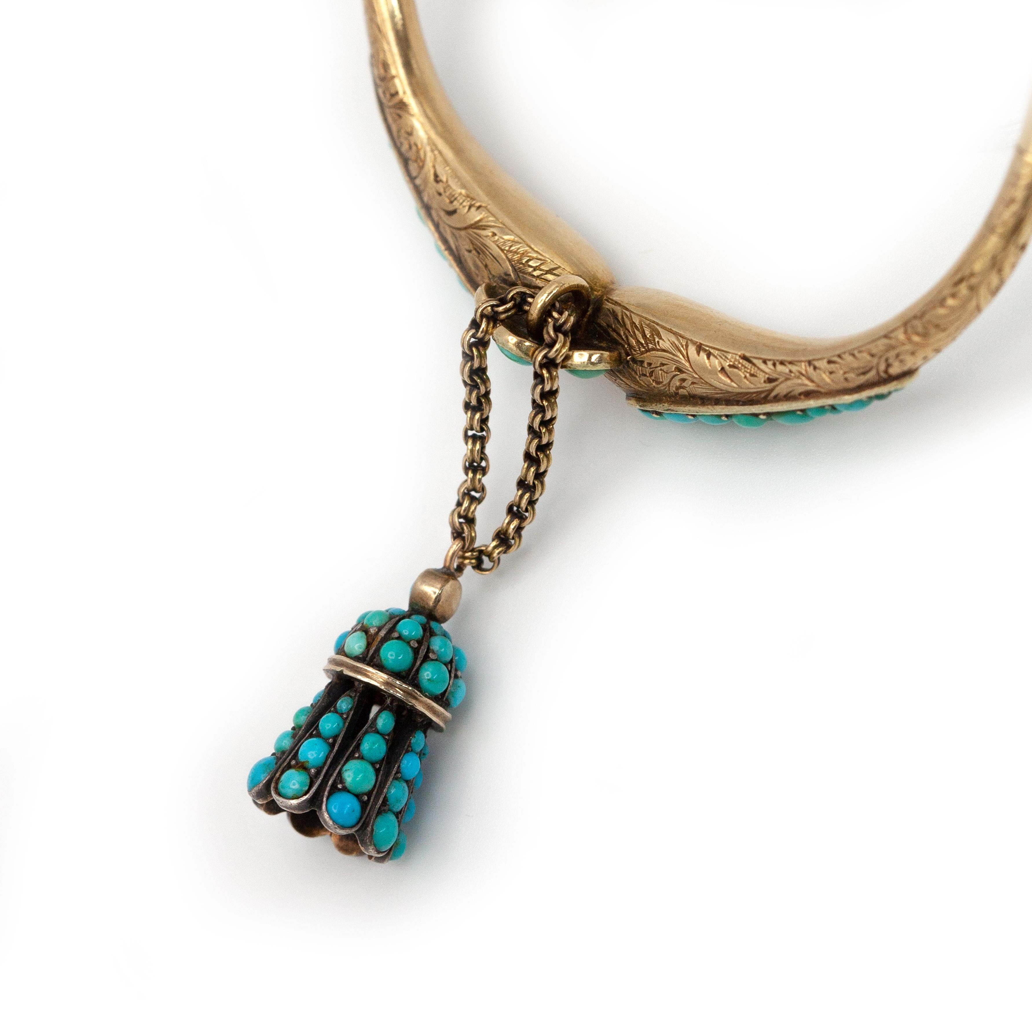 Antique Victorian 18K Yellow Gold Turquoise Bangle c.1890s For Sale 8