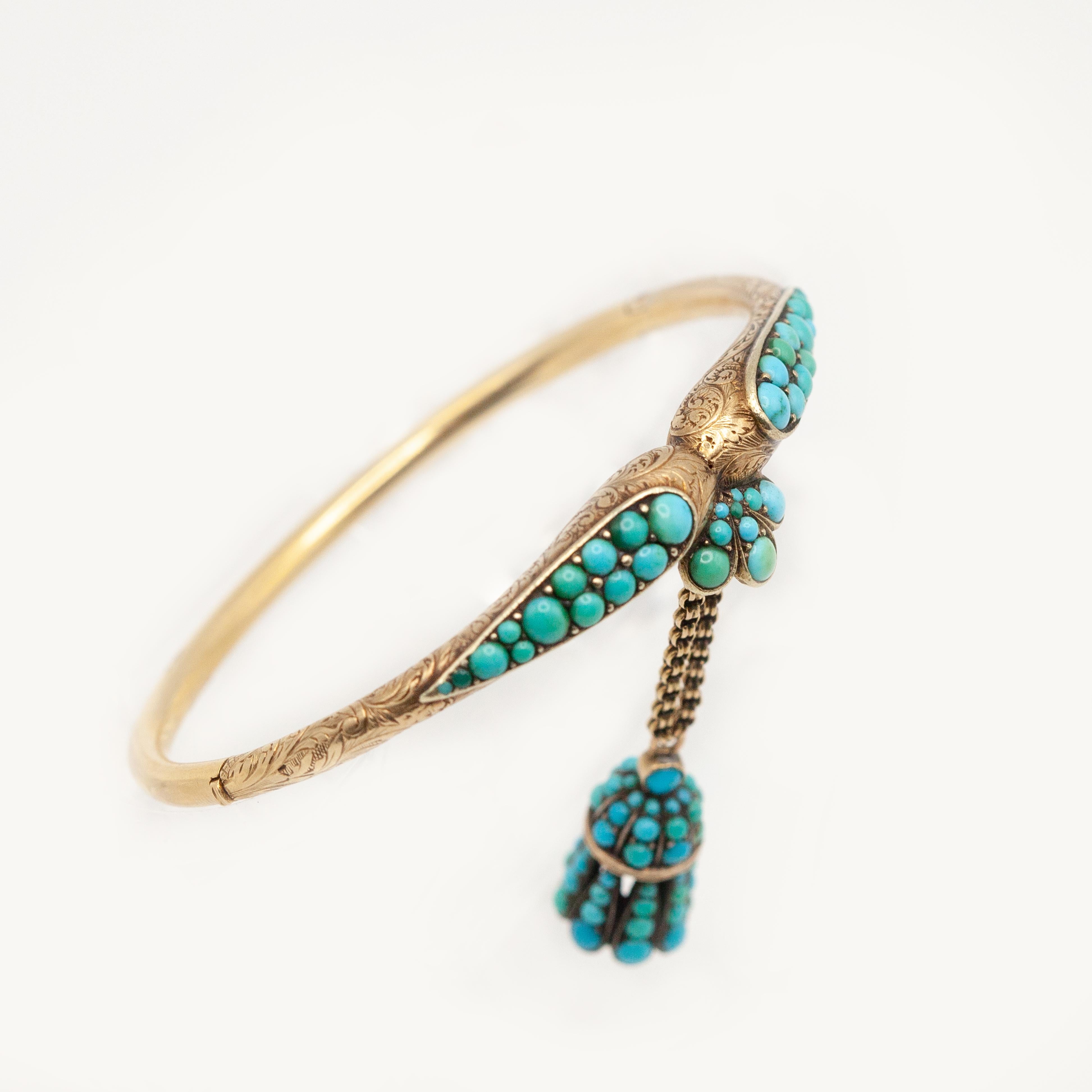 Antique Victorian 18K Yellow Gold Turquoise Bangle c.1890s For Sale 9