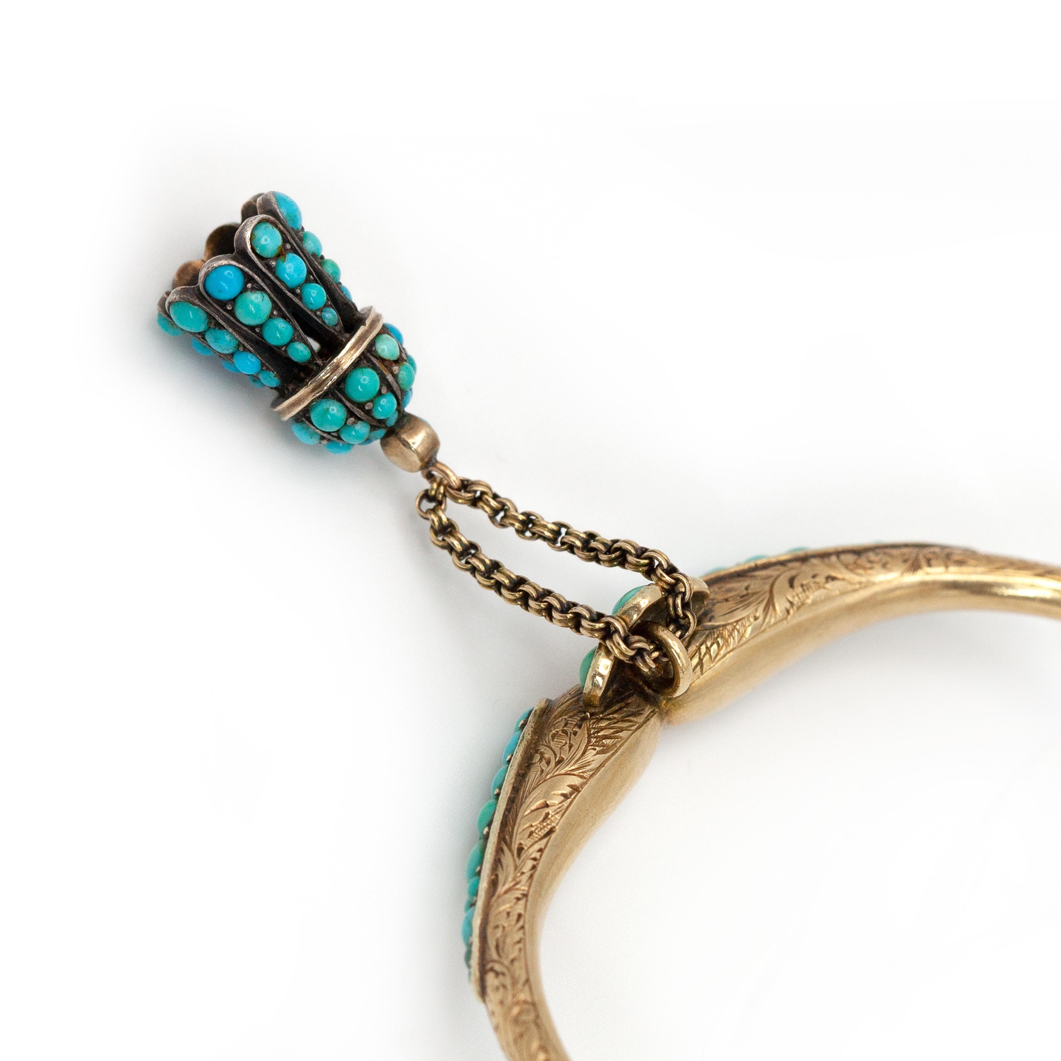 Antique Victorian 18K Yellow Gold Turquoise Bangle c.1890s For Sale 1