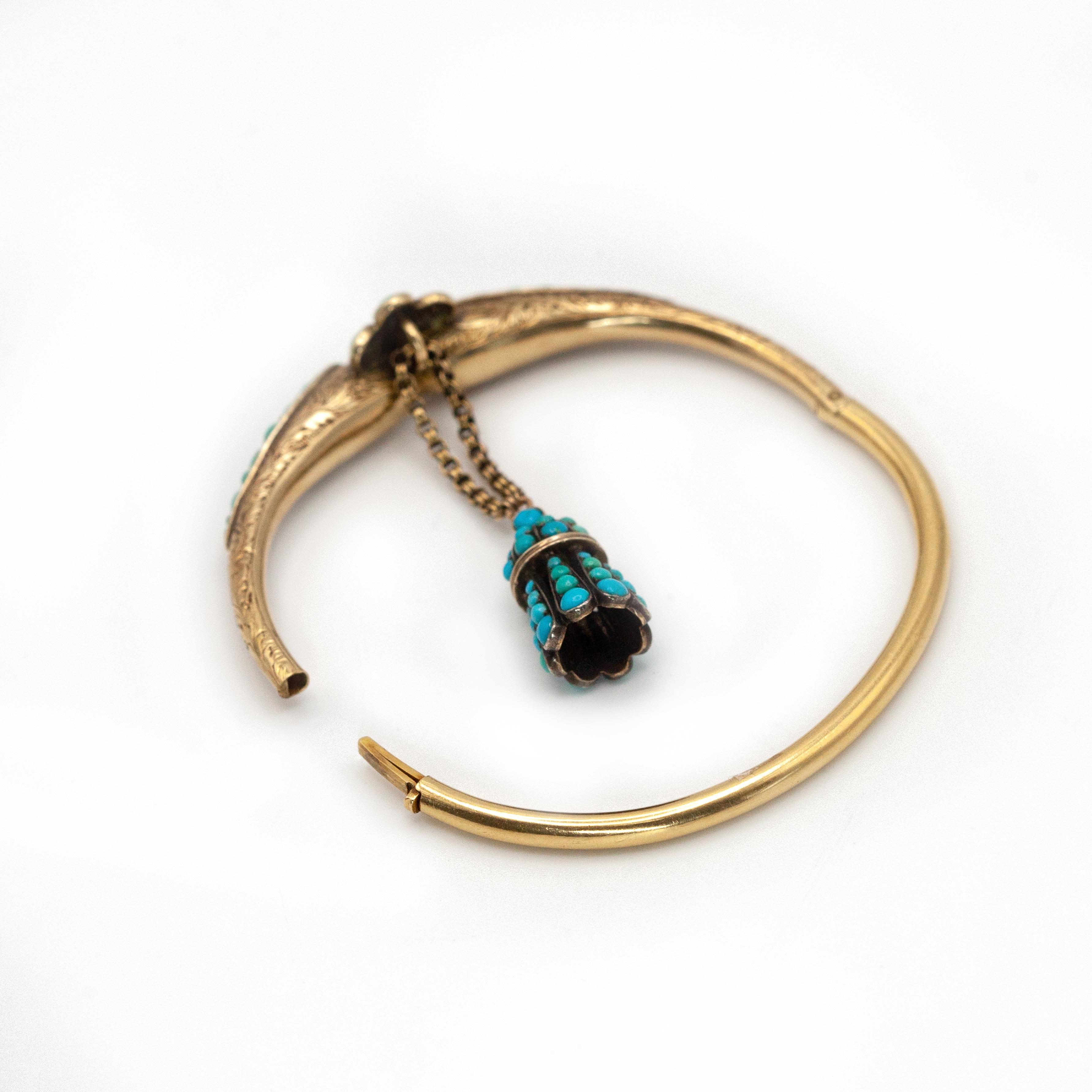 Antique Victorian 18K Yellow Gold Turquoise Bangle c.1890s For Sale 2