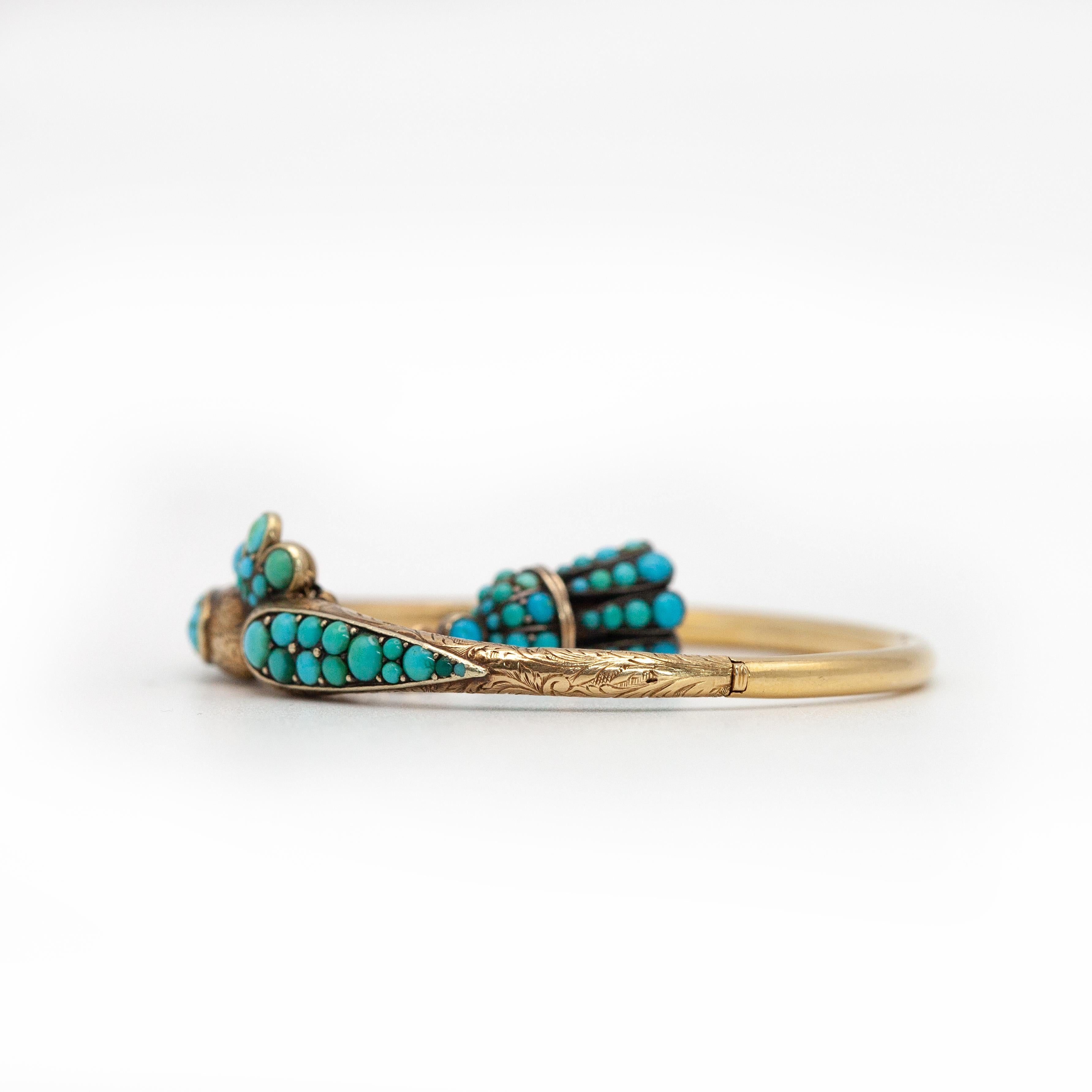 Antique Victorian 18K Yellow Gold Turquoise Bangle c.1890s For Sale 3