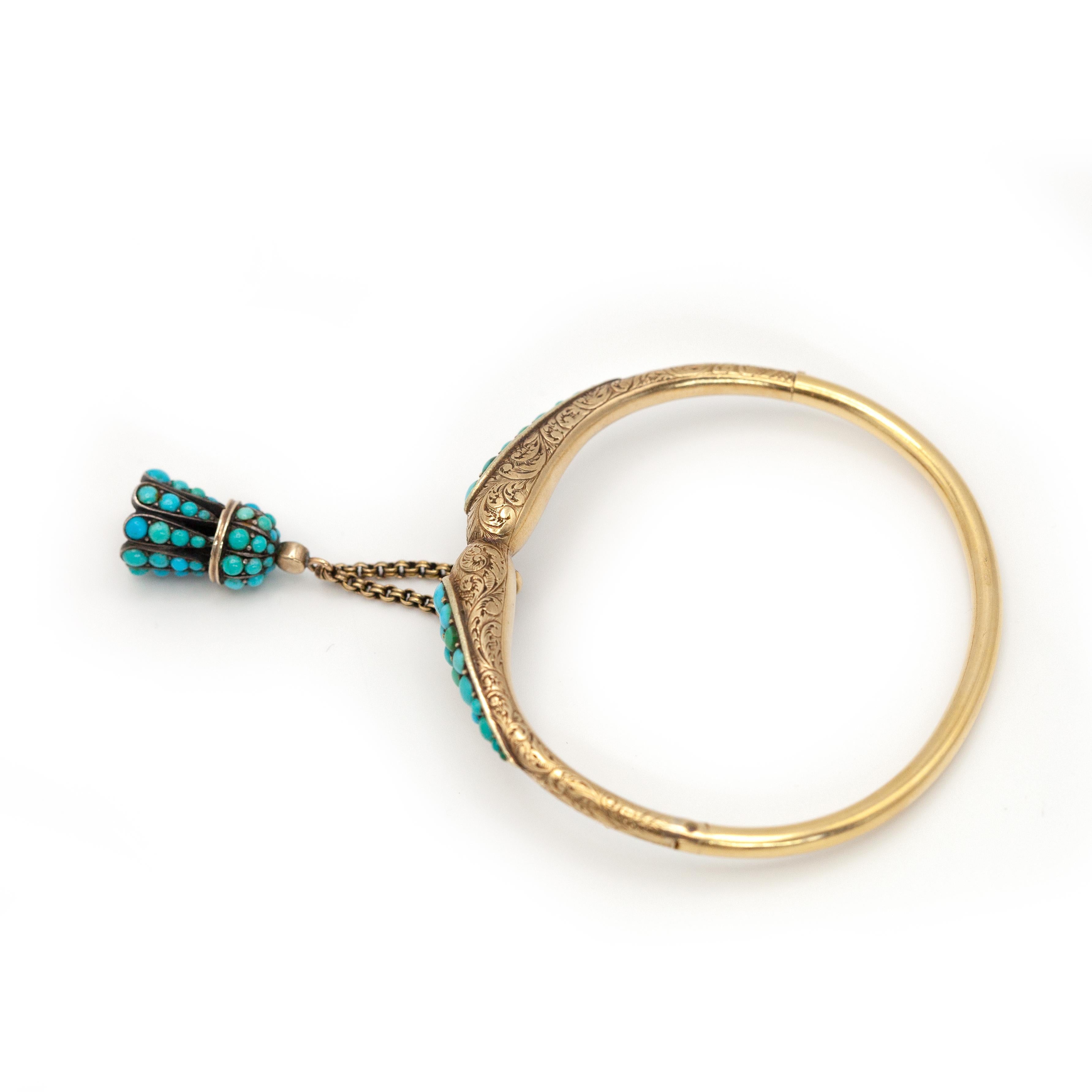 Antique Victorian 18K Yellow Gold Turquoise Bangle c.1890s For Sale 4