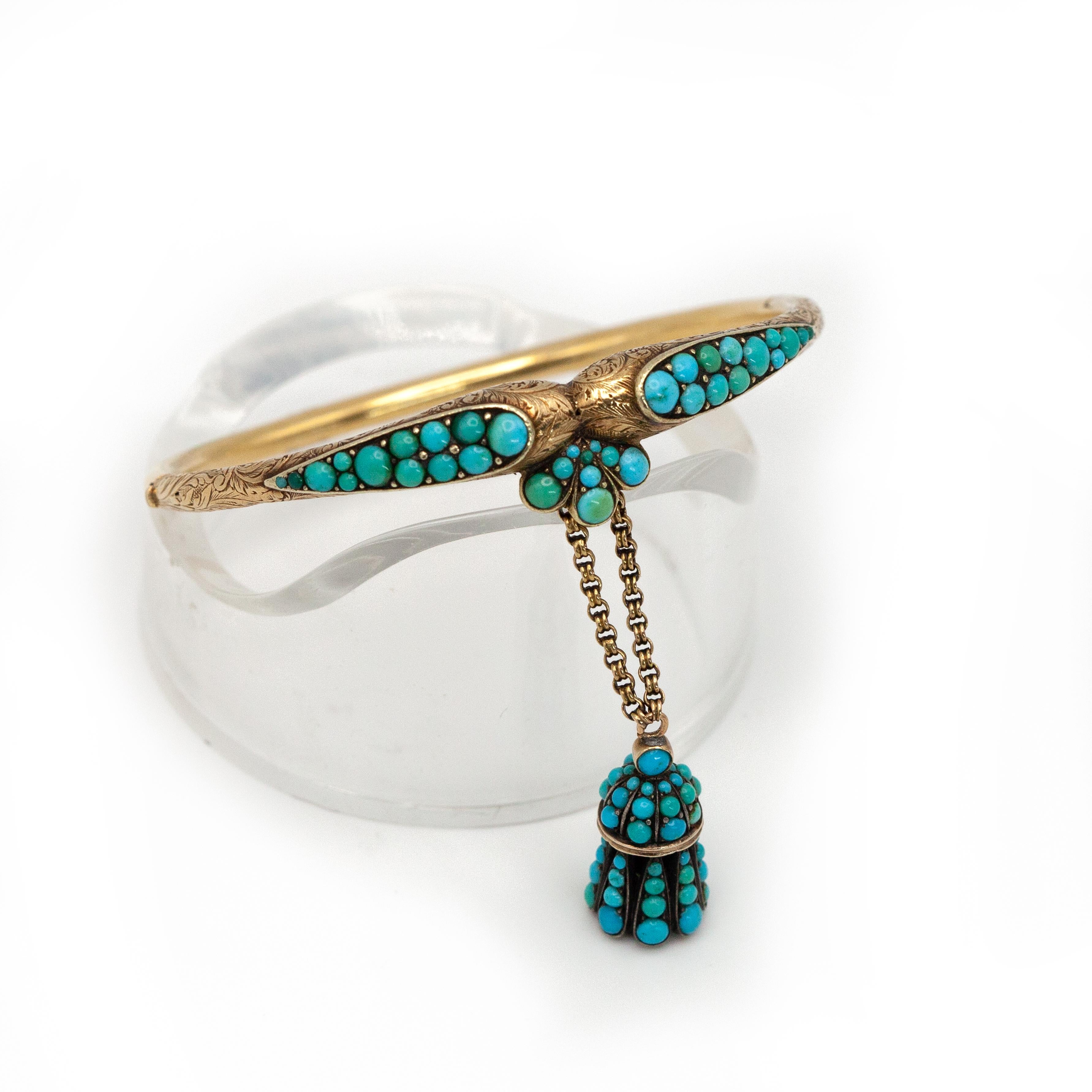 Antique Victorian 18K Yellow Gold Turquoise Bangle c.1890s For Sale 5