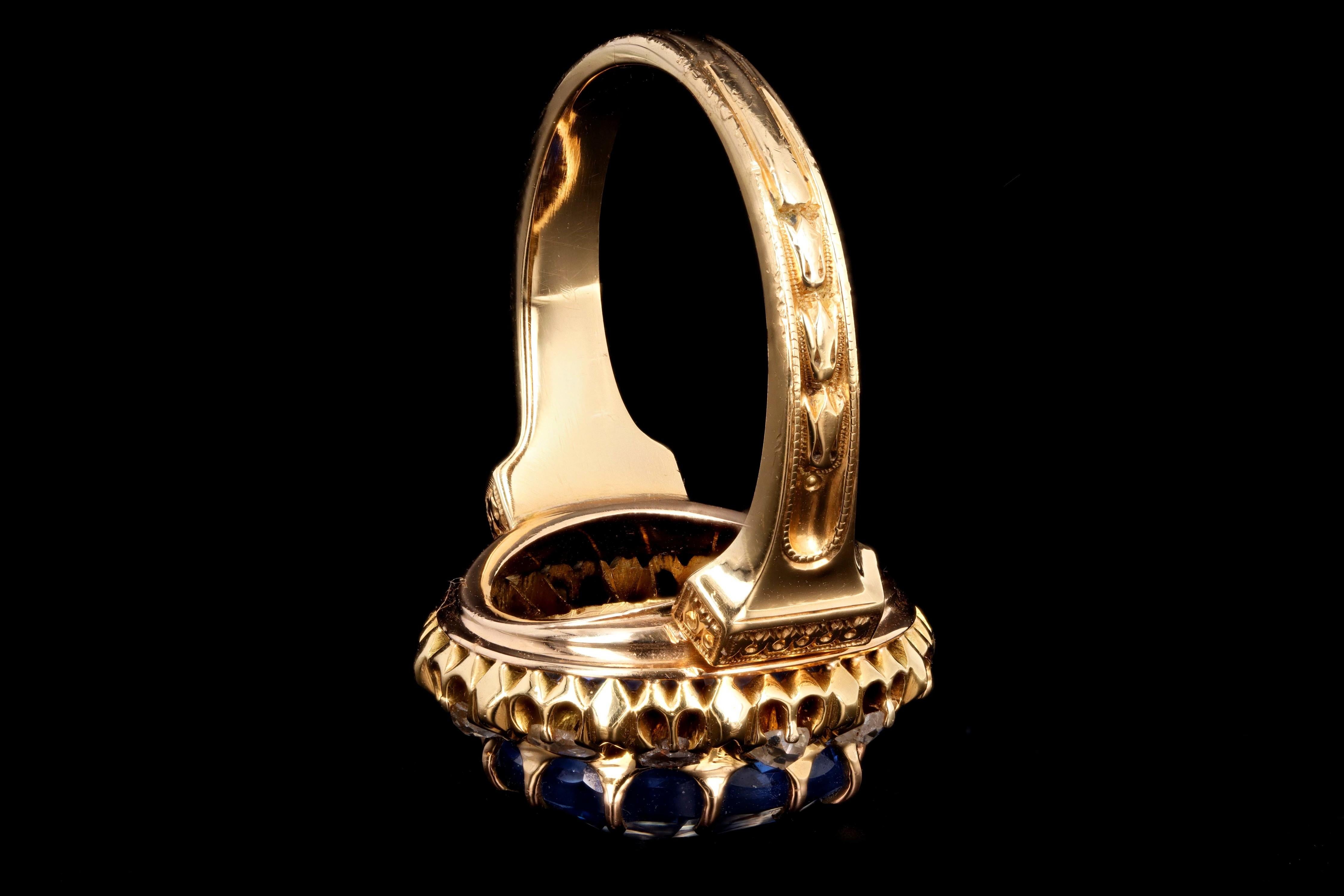 Oval Cut Victorian 18 Karat Gold Untreated 10.73 Carat Burma Sapphire and Diamond Ring