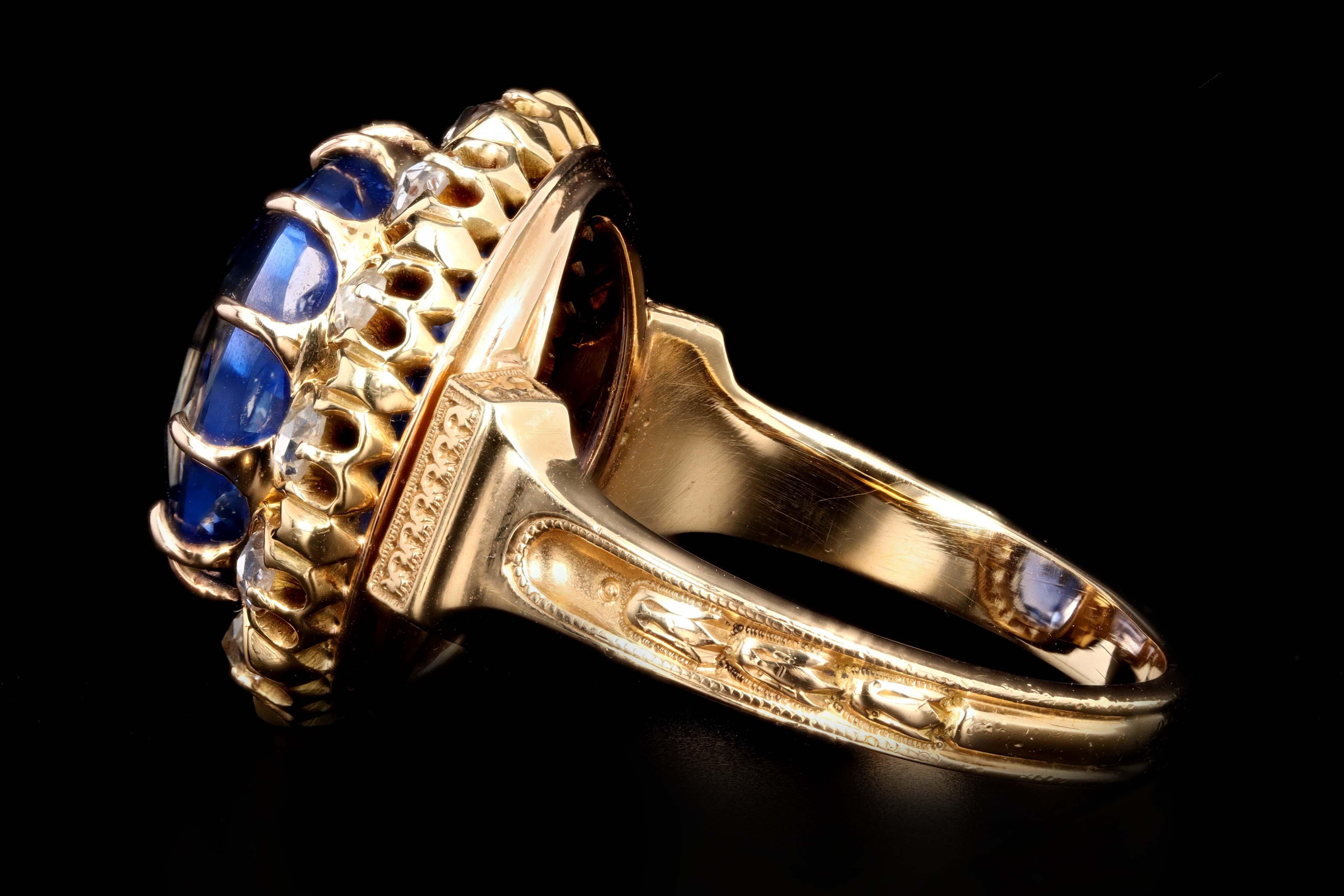 Victorian 18 Karat Gold Untreated 10.73 Carat Burma Sapphire and Diamond Ring In Excellent Condition In Cape May, NJ