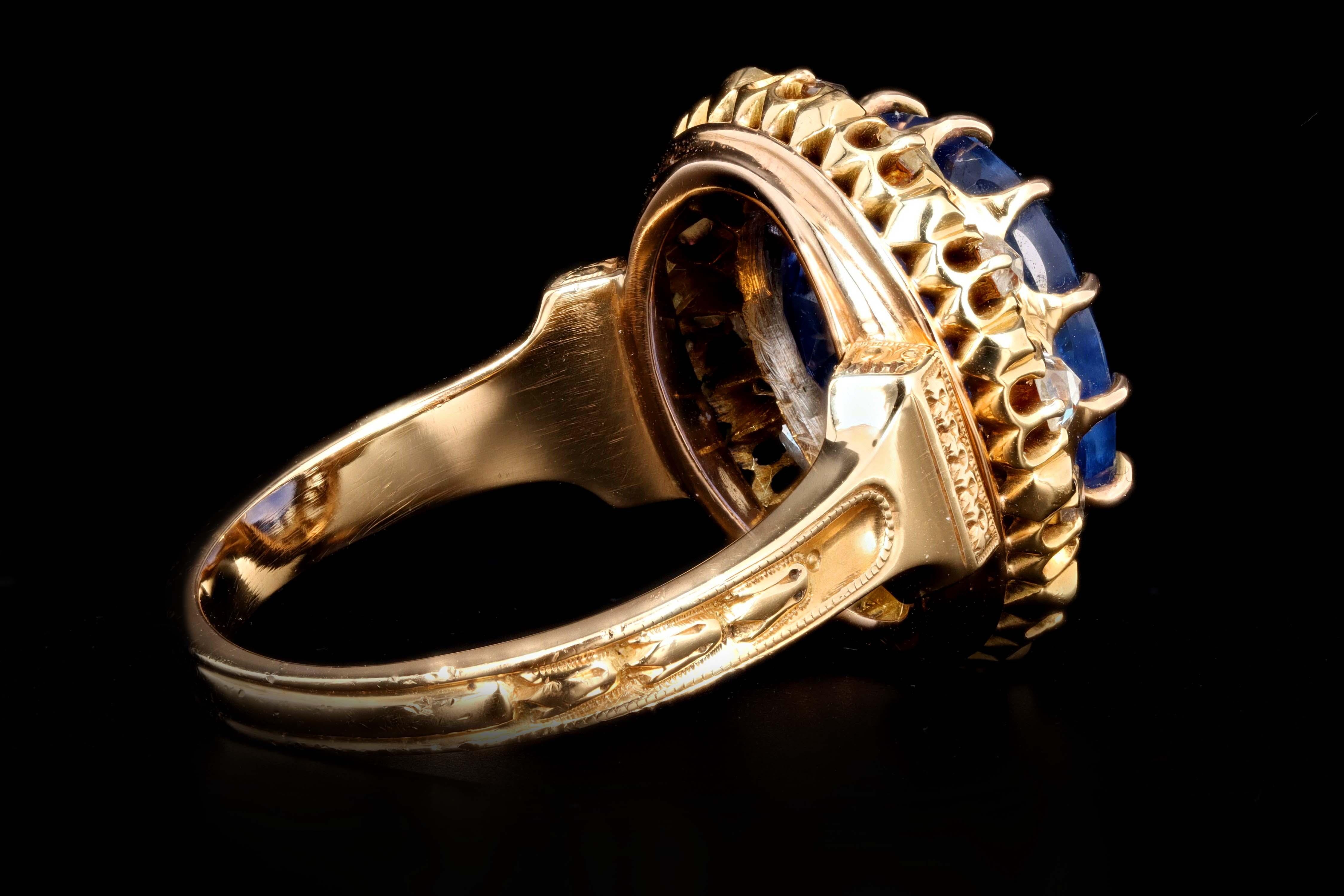 Women's Victorian 18 Karat Gold Untreated 10.73 Carat Burma Sapphire and Diamond Ring