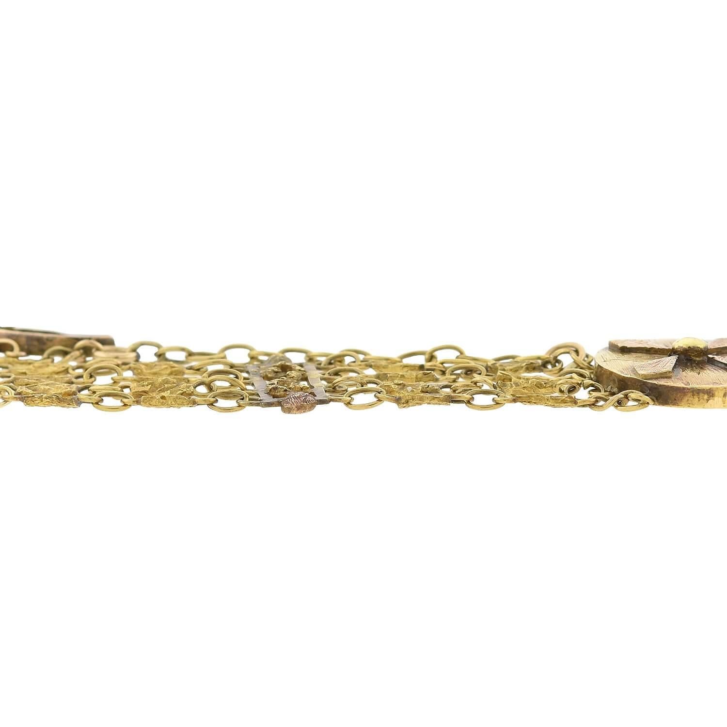 Viktorianisches mehrstrangiges Armband aus 18 Karat und echtem Gold mit Nuggetmuster Damen im Angebot