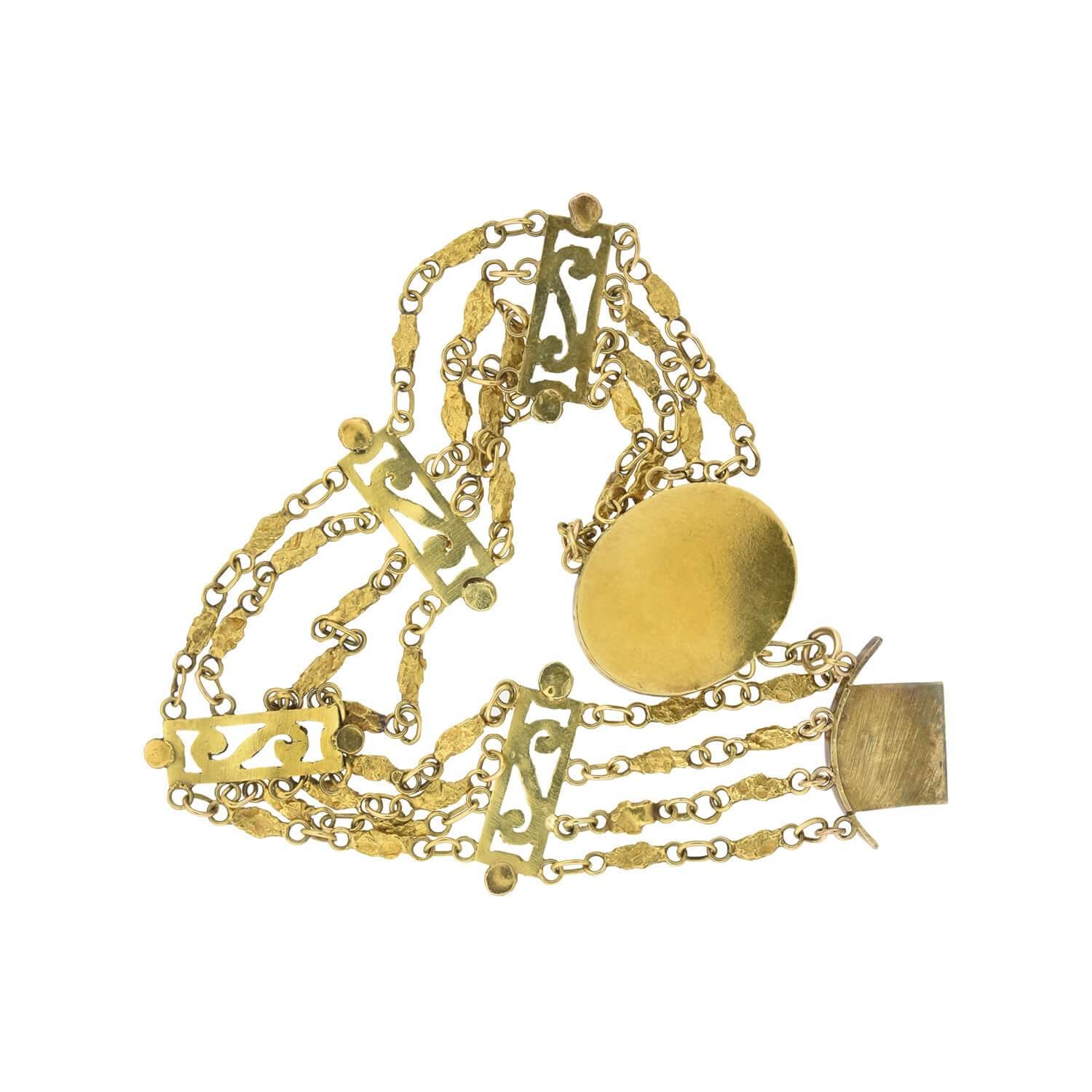 Viktorianisches mehrstrangiges Armband aus 18 Karat und echtem Gold mit Nuggetmuster im Angebot 1