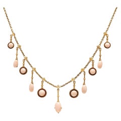 Collier feston victorien en corail peau d'ange 18 carats et or 18 carats