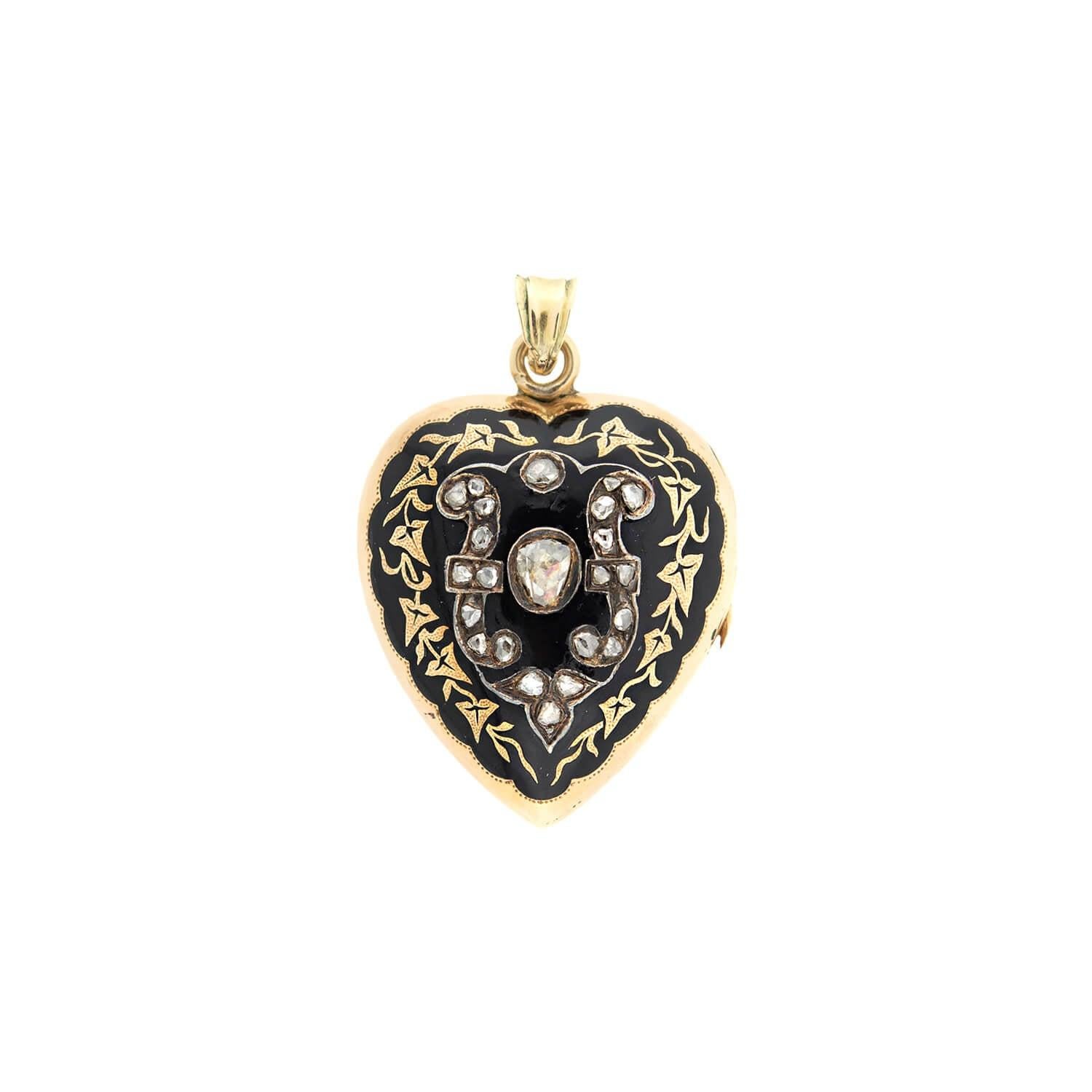 Taglio a rosa Medaglione vittoriano con diamante e smalto in 18kt in vendita