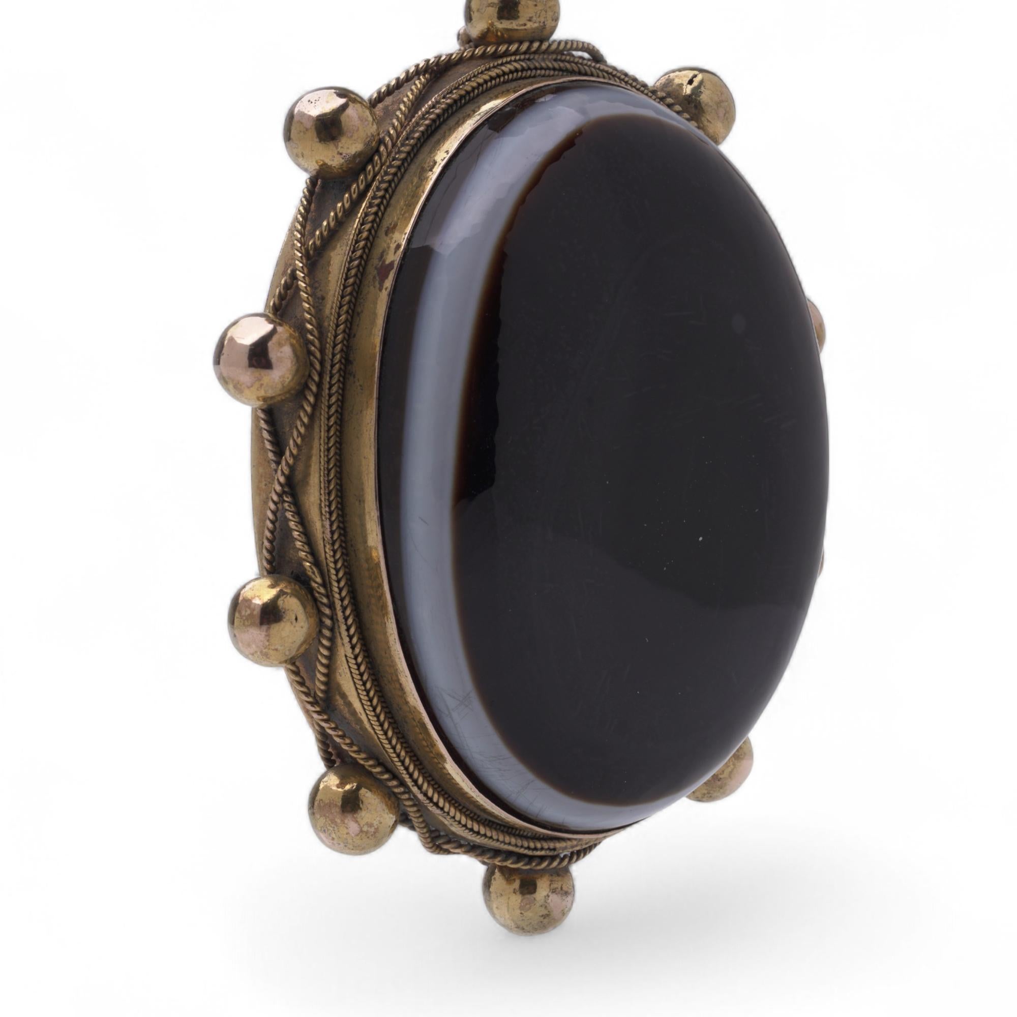 Pendentif victorien en or 18kt en agate baguée Bon état - En vente à Braintree, GB