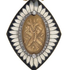 Victorian 18KT Gold Diamond and Enamel Sentimental Locket Pendant