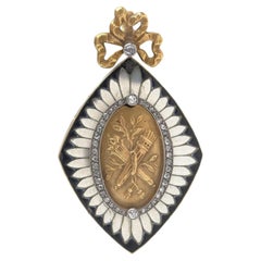 Victorian 18KT Gold Diamond and Enamel Sentimental Locket Pendant