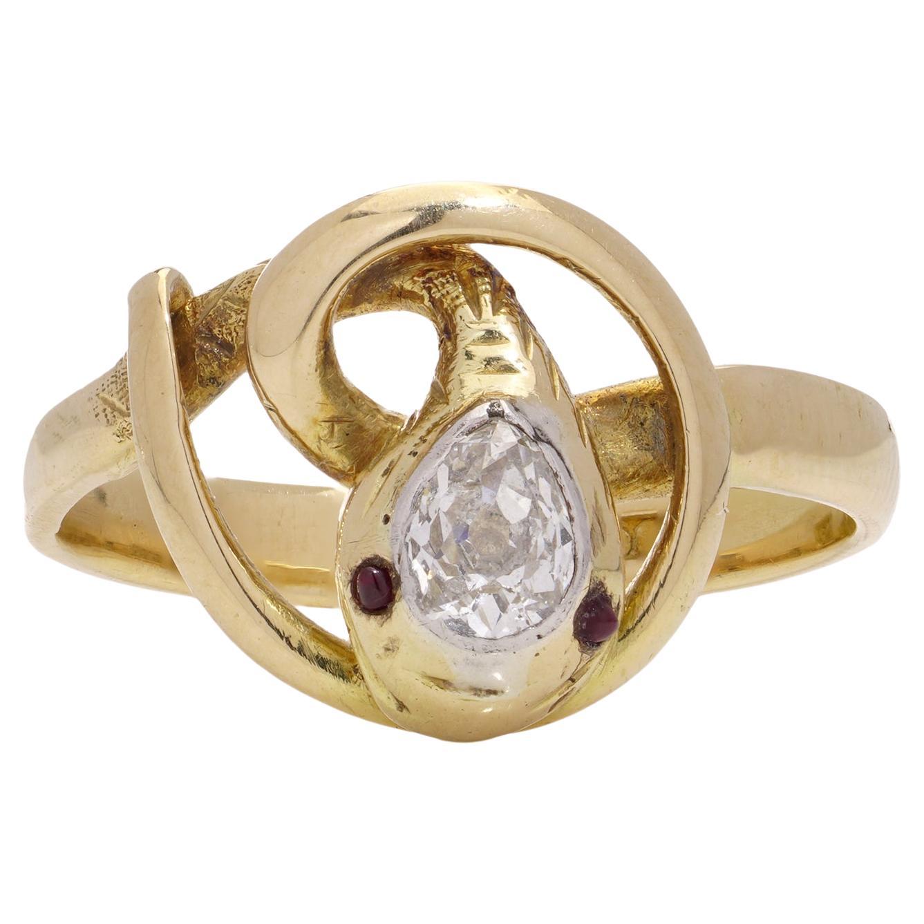 Victorian 18kt gold diamond and ruby serpent 
