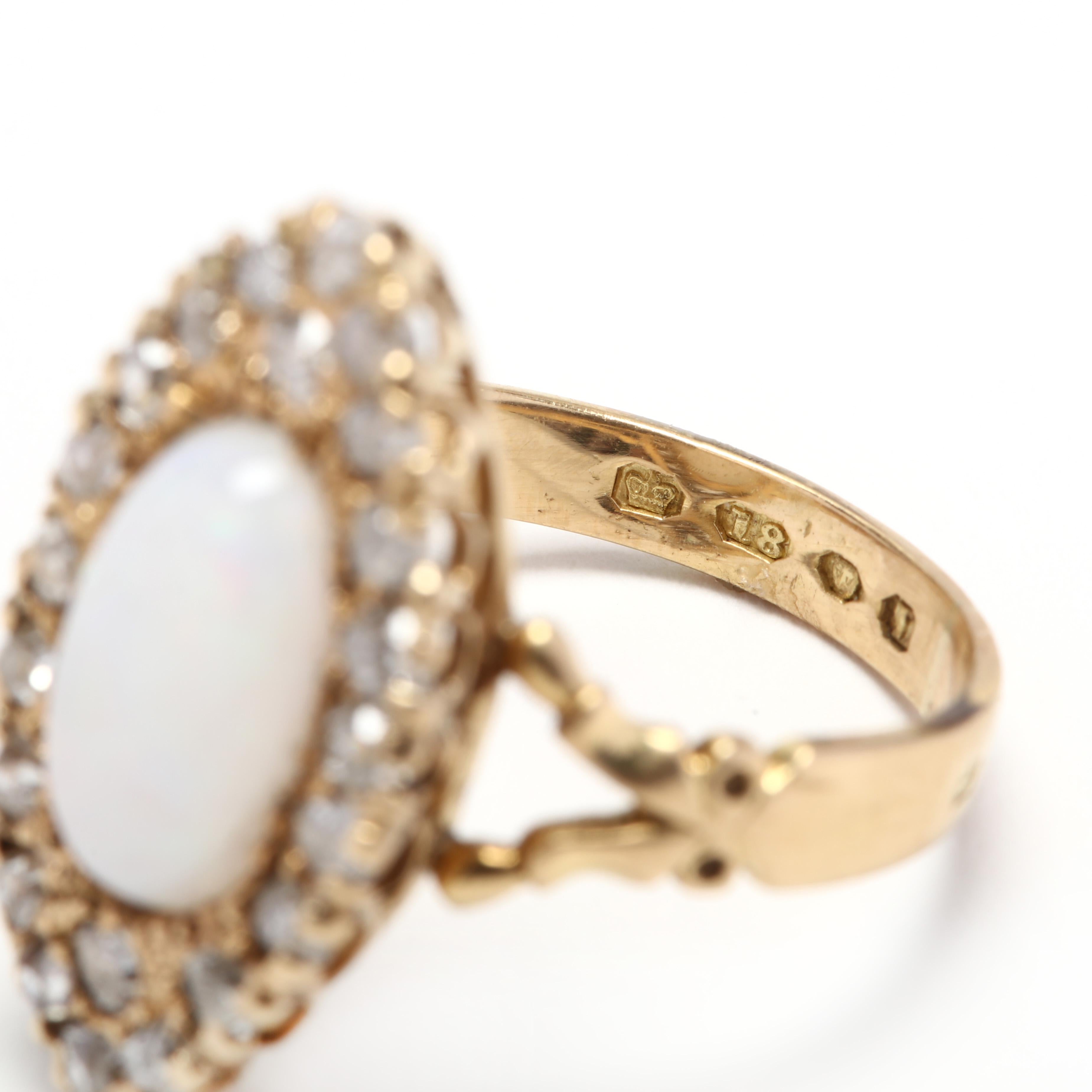 Victorian 18 Karat Gold Opal and Diamond Navette Ring 1