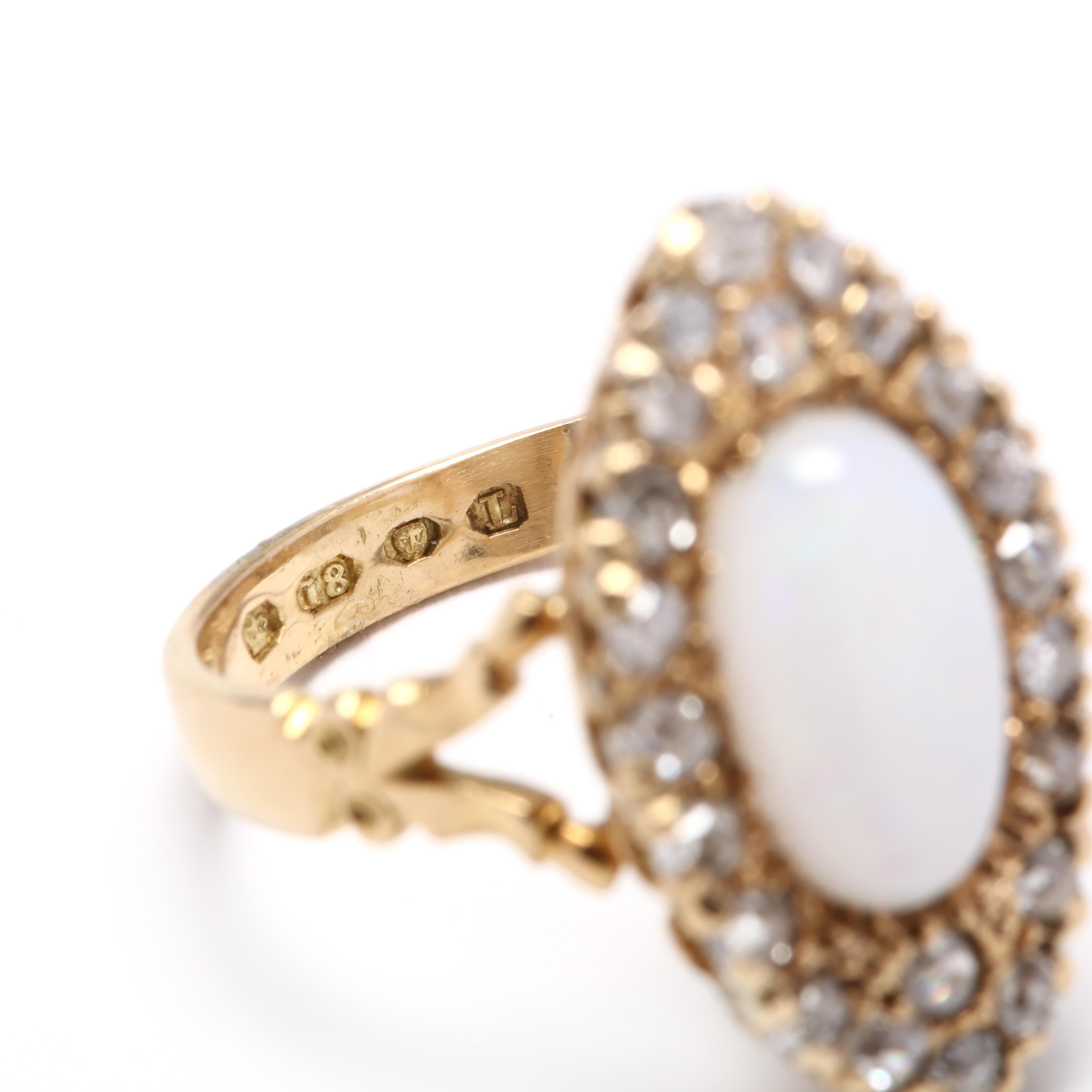 Victorian 18 Karat Gold Opal and Diamond Navette Ring 2
