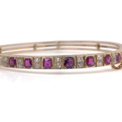 Victorian 18KT Gold Ruby and Diamond Bangle